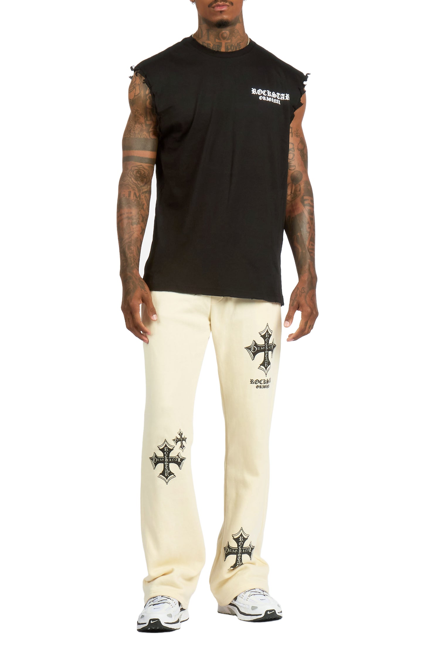 Arkady 2.0 Black/Sand Cut Sleeve/Stacked Pant Track Set