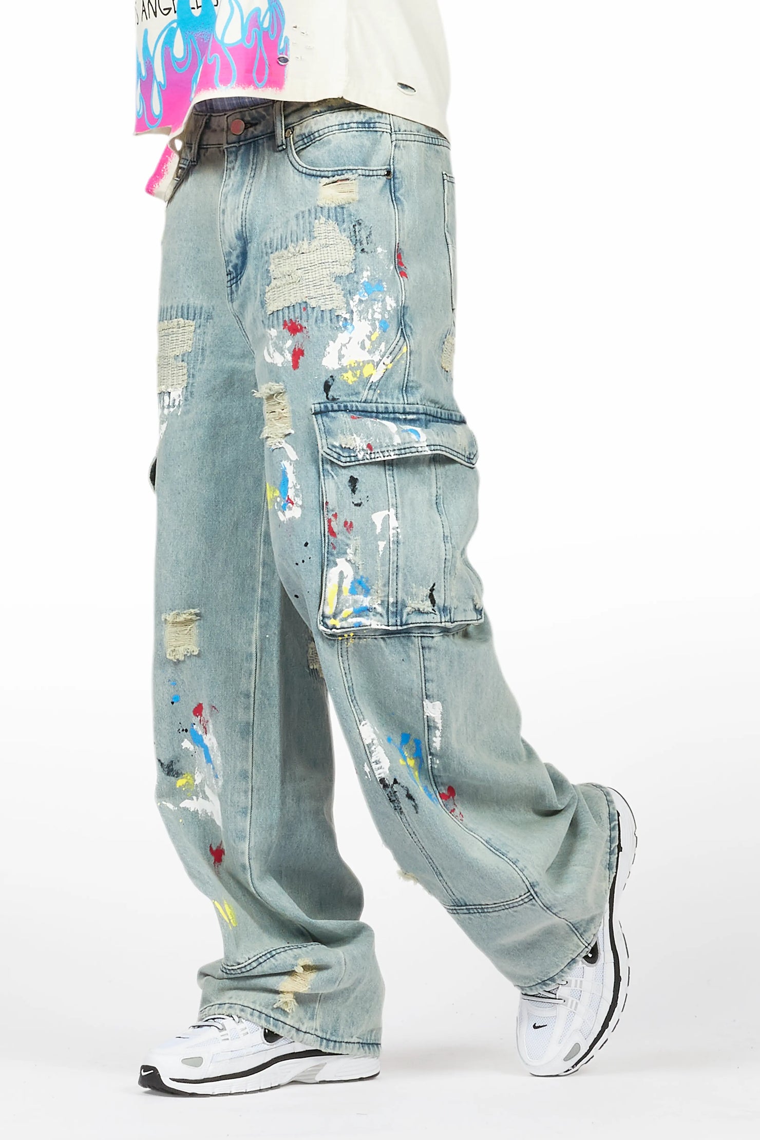 Namas Light Blue Painter Baggy Cargo Jean