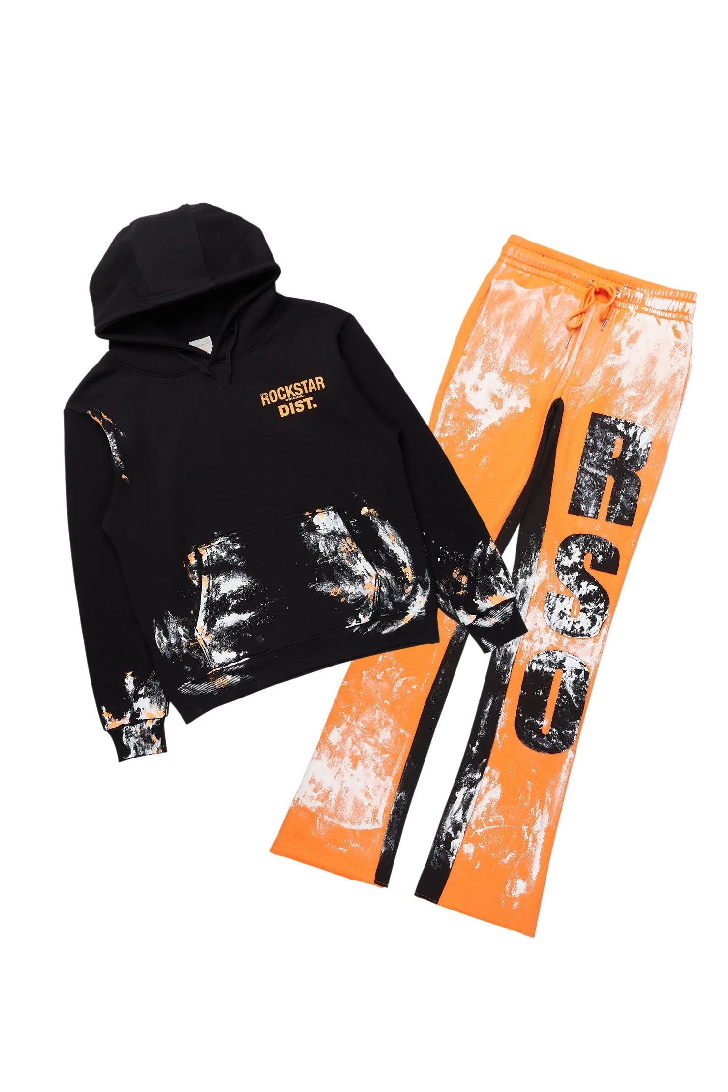 Folly Black/Orange Hoodie/Baggy Stacked Flare Pant Set