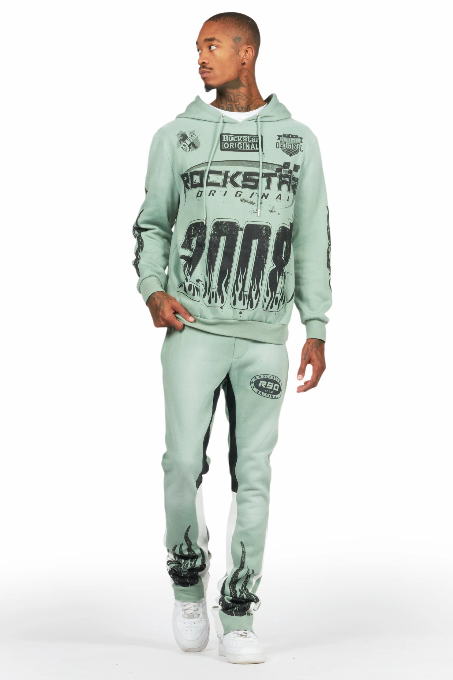 Amos Sage Stacked Flare Hoodie Track Set