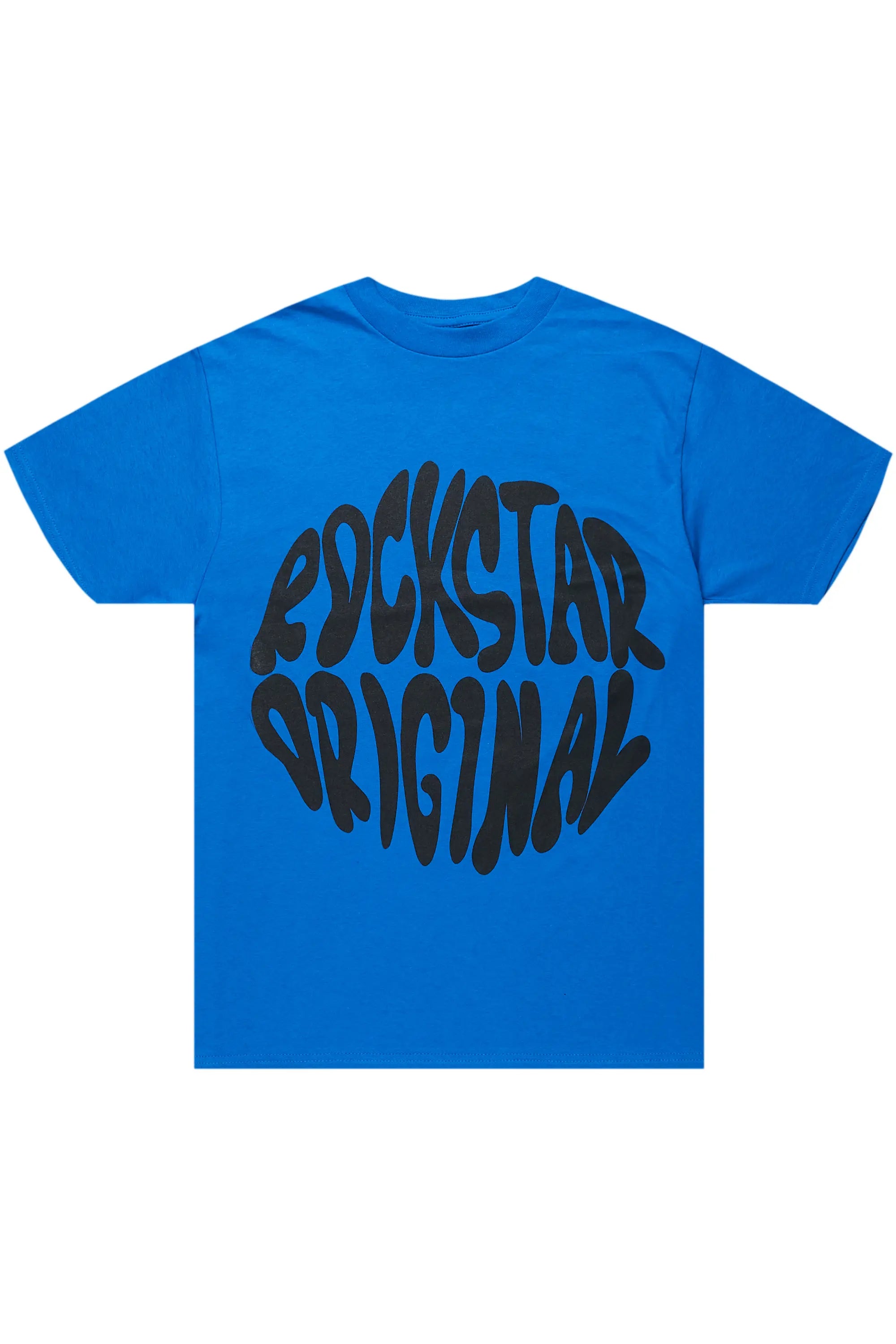 royal blue black and white graphic tee