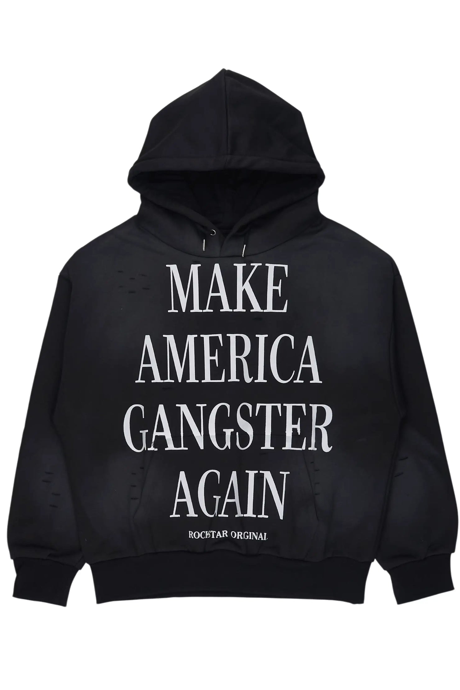 Drako Black Graphic Distressed Relaxed Hoodie