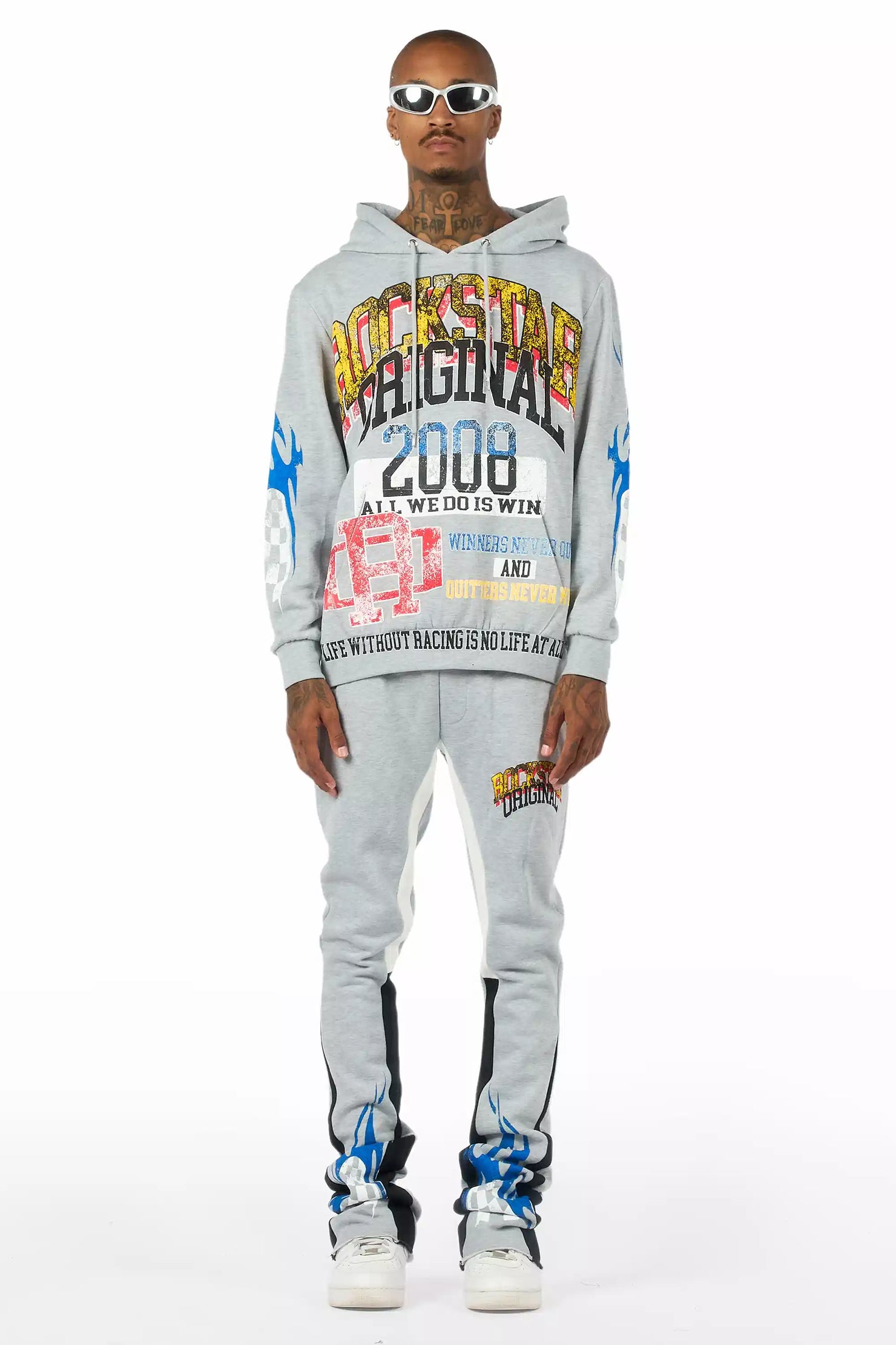 Colorful Race Heather Grey/Black Hoodie Stacked Track Set