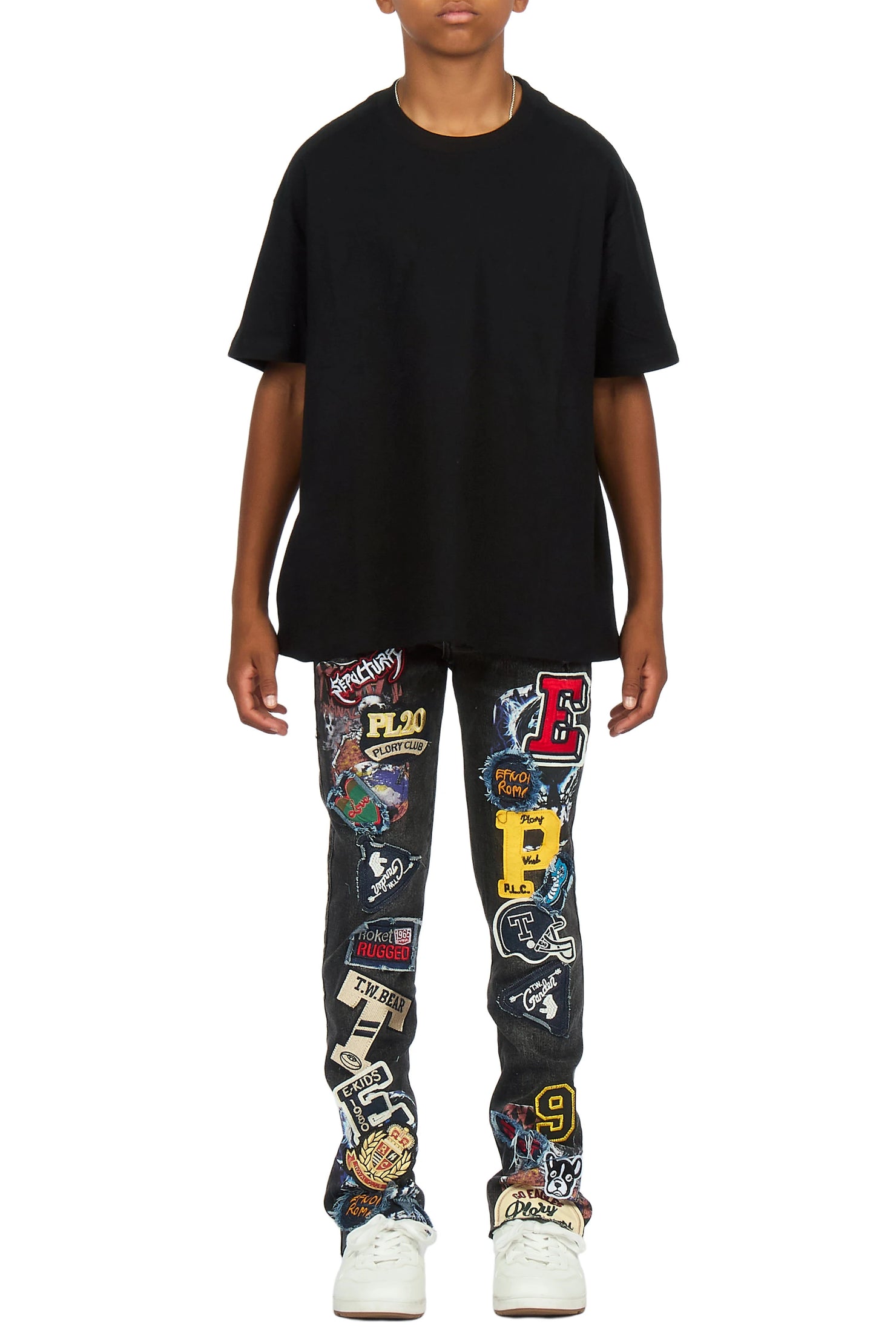Boys Espen Black Slim Patchwork Jean