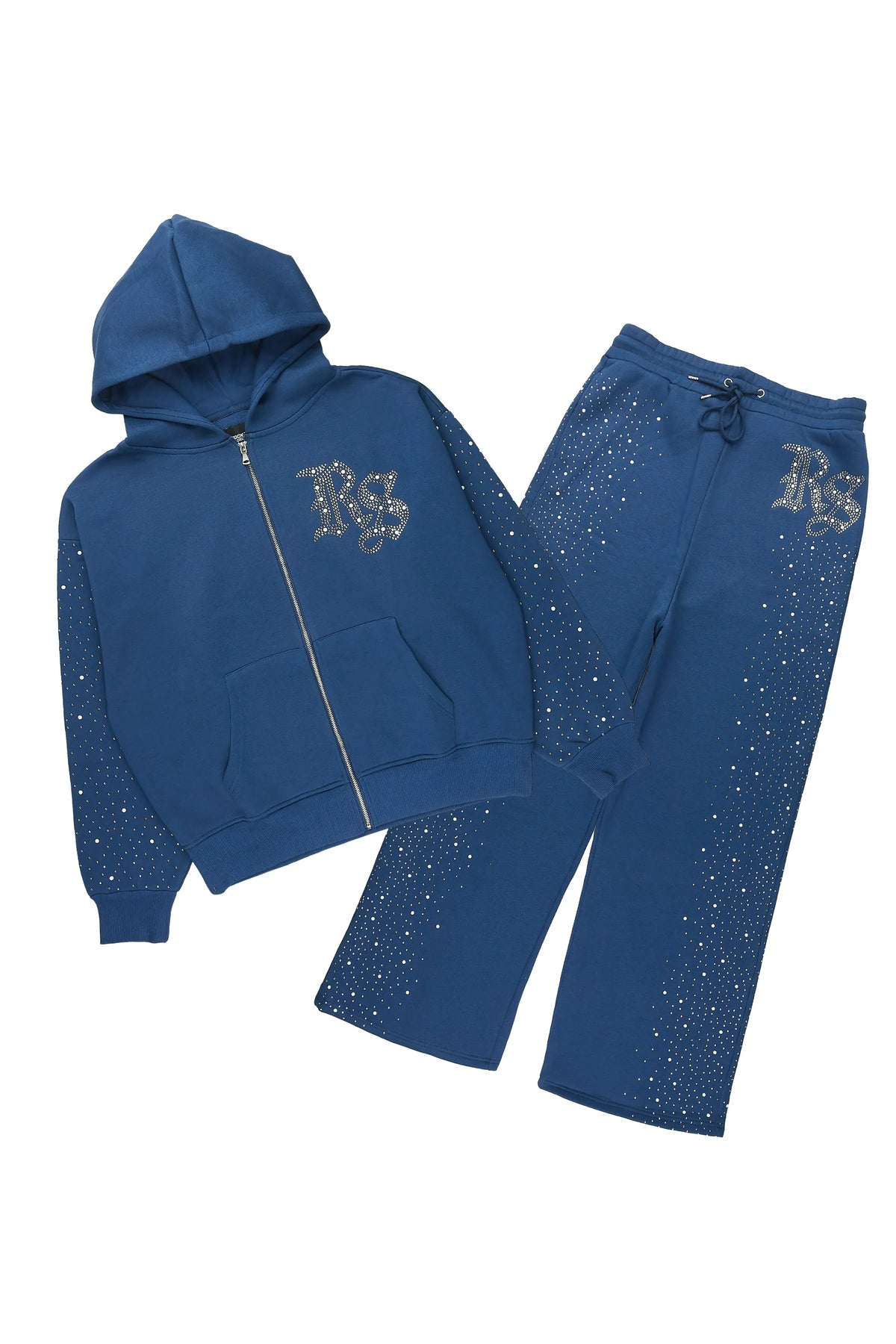 Fenrir Navy Rhinestone Hoodie/Baggy Pant Track Set