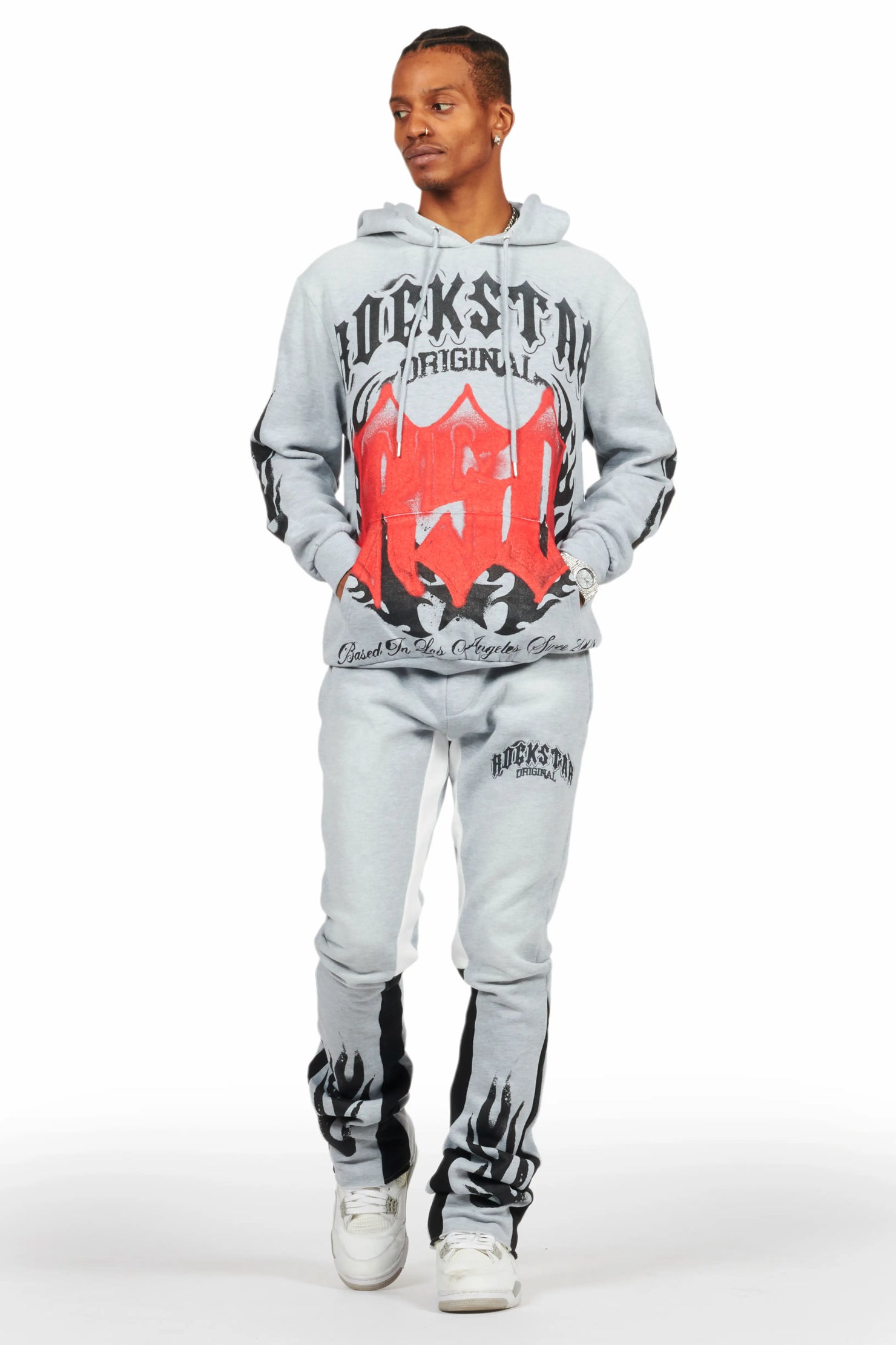 Boaz Heather Grey Stacked Flare Hoodie Track Set