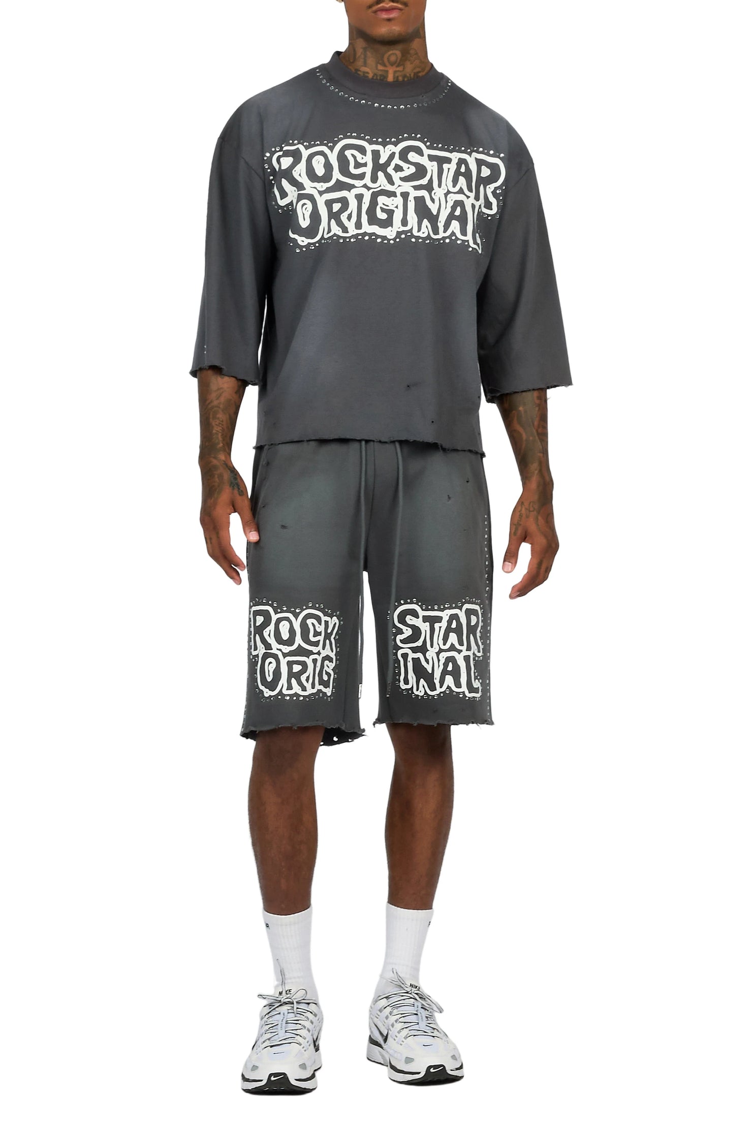 Marc Charcoal Rhinestone T-Shirt Short Set