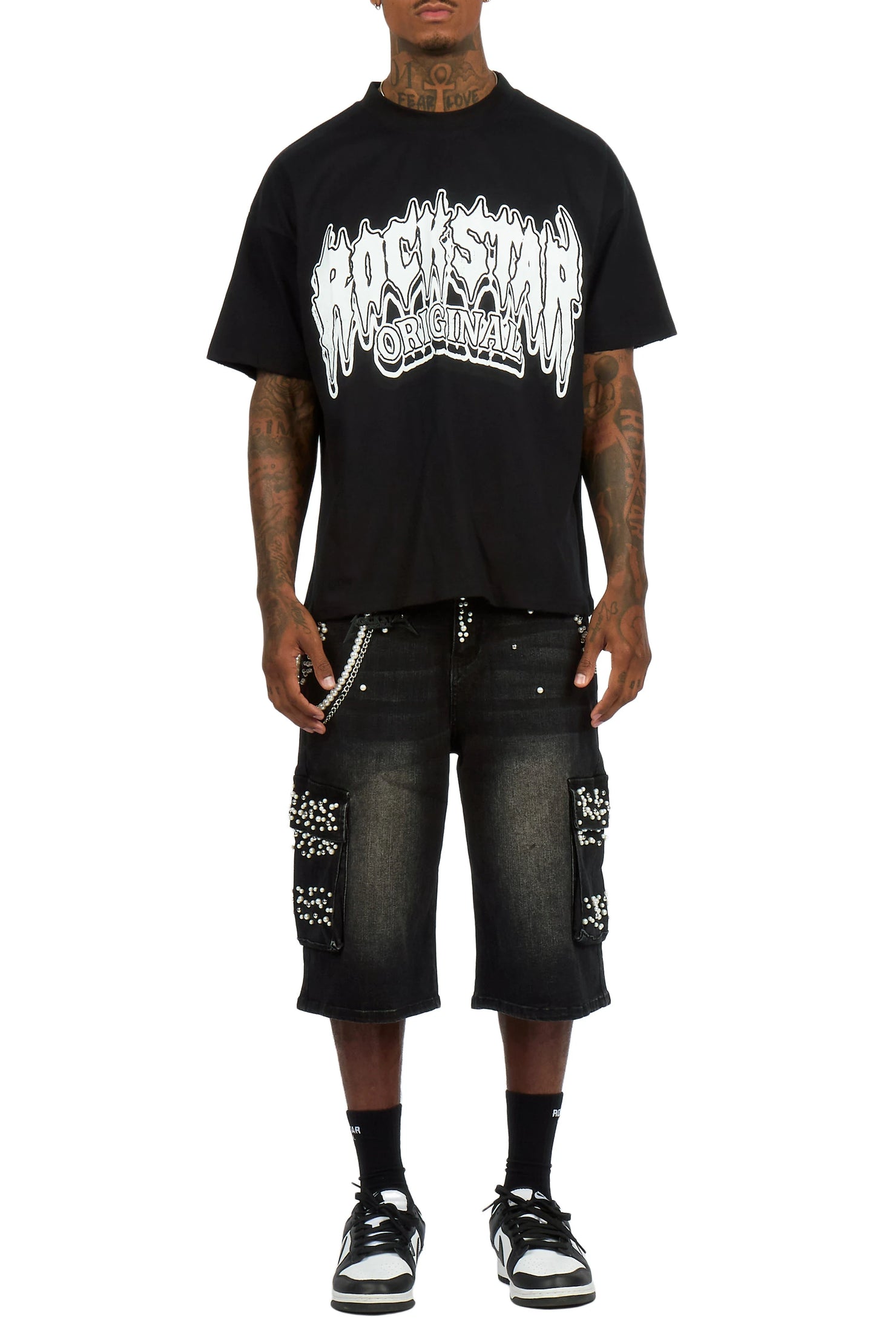 Teo Black Rhinestone T-Shirt Denim Jort Set