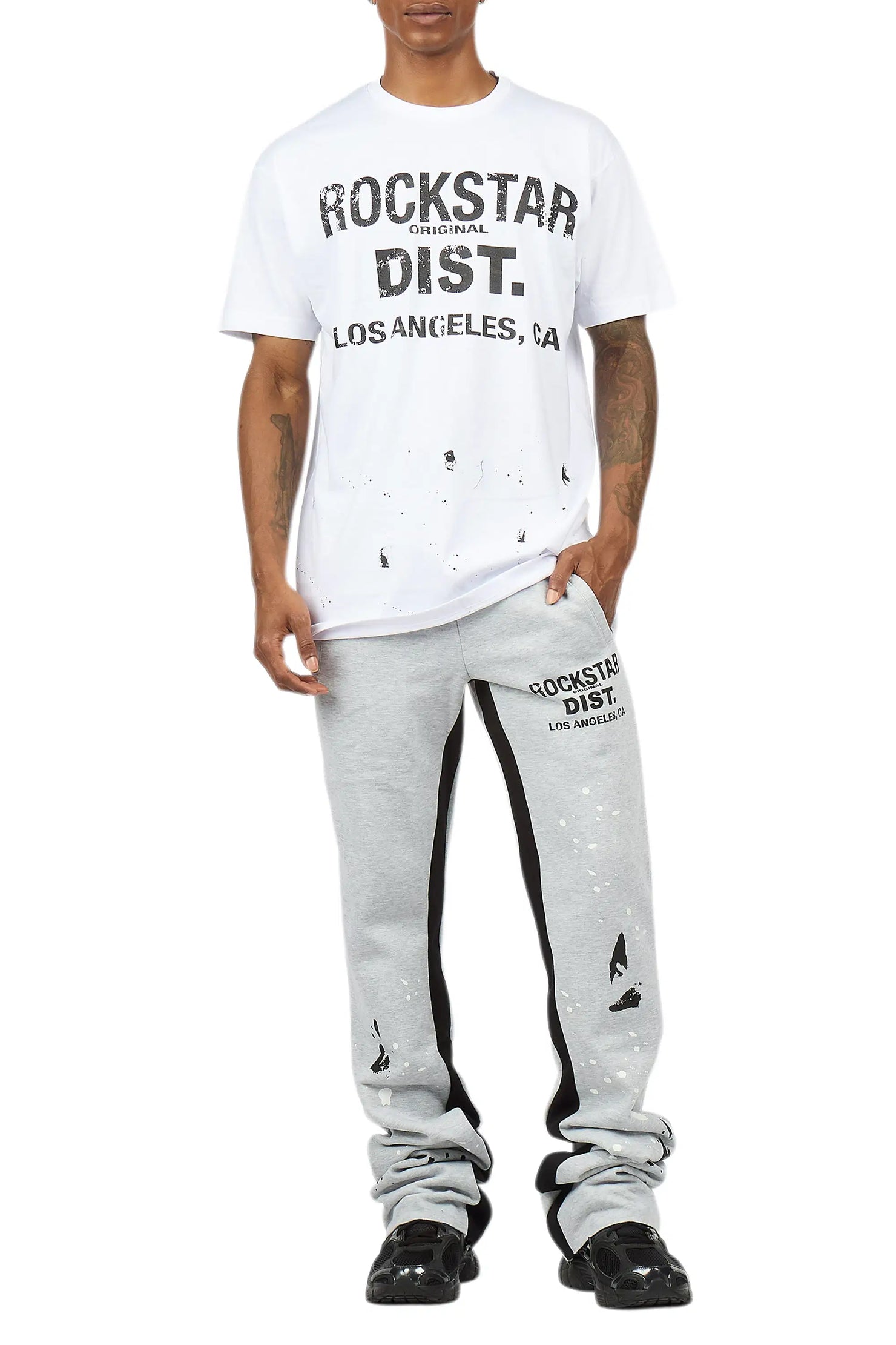 Scottie White/Heather Grey T-Shirt/Stacked Flare Track Pant Set
