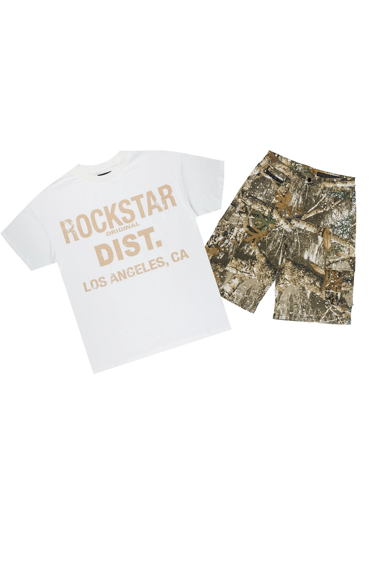 Sevyn White/Tree Camo Rhinestone T-Shirt Denim Short Set
