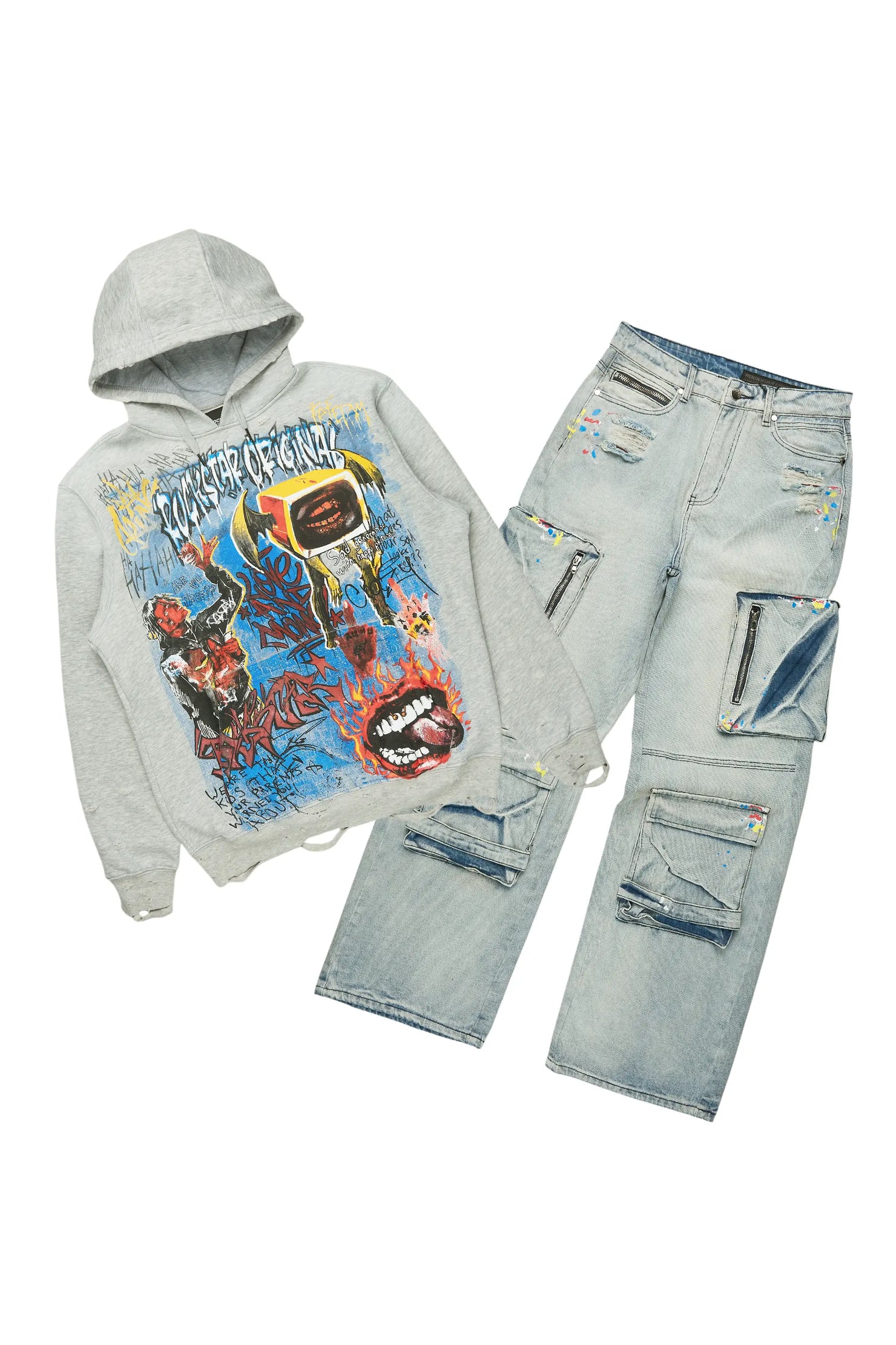 Yooz Grey/Blue Hoodie/Baggy Fit Jean Bundle