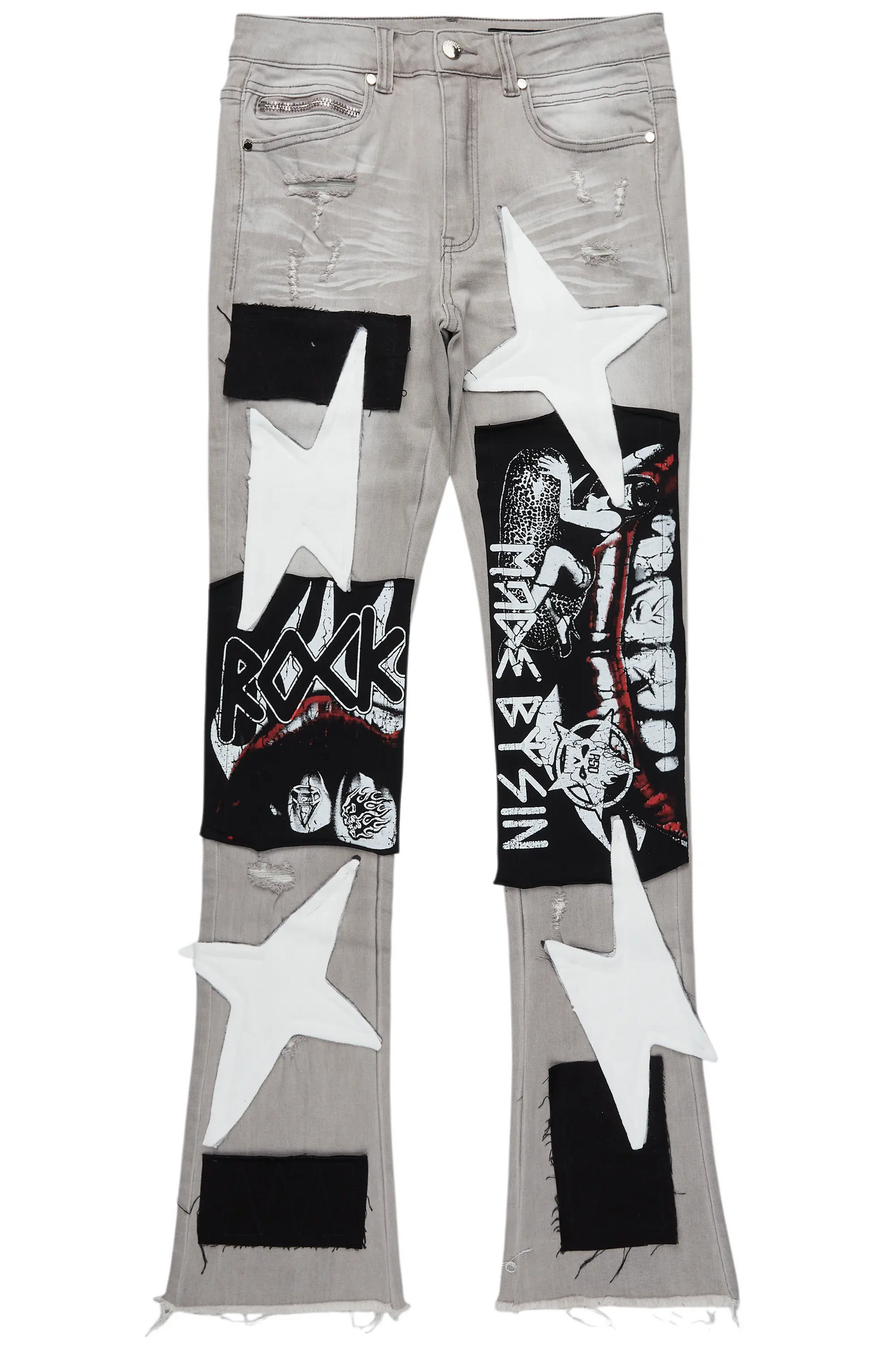 Vadim Grey Patchwork Stacked Flare Jean