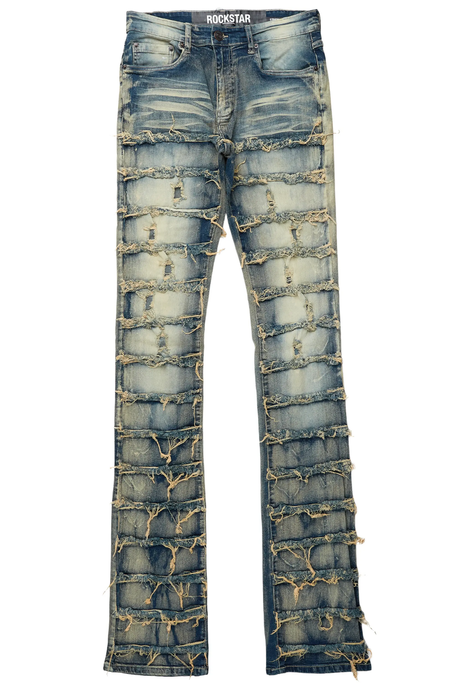 Waylon Rustic Blue Frayed Super Stacked Flare Jean