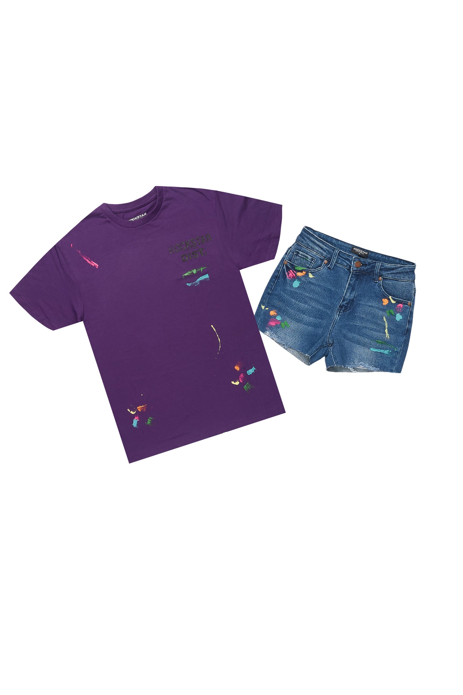 Teasha Purple/Blue T-Shirt Denim Short Set