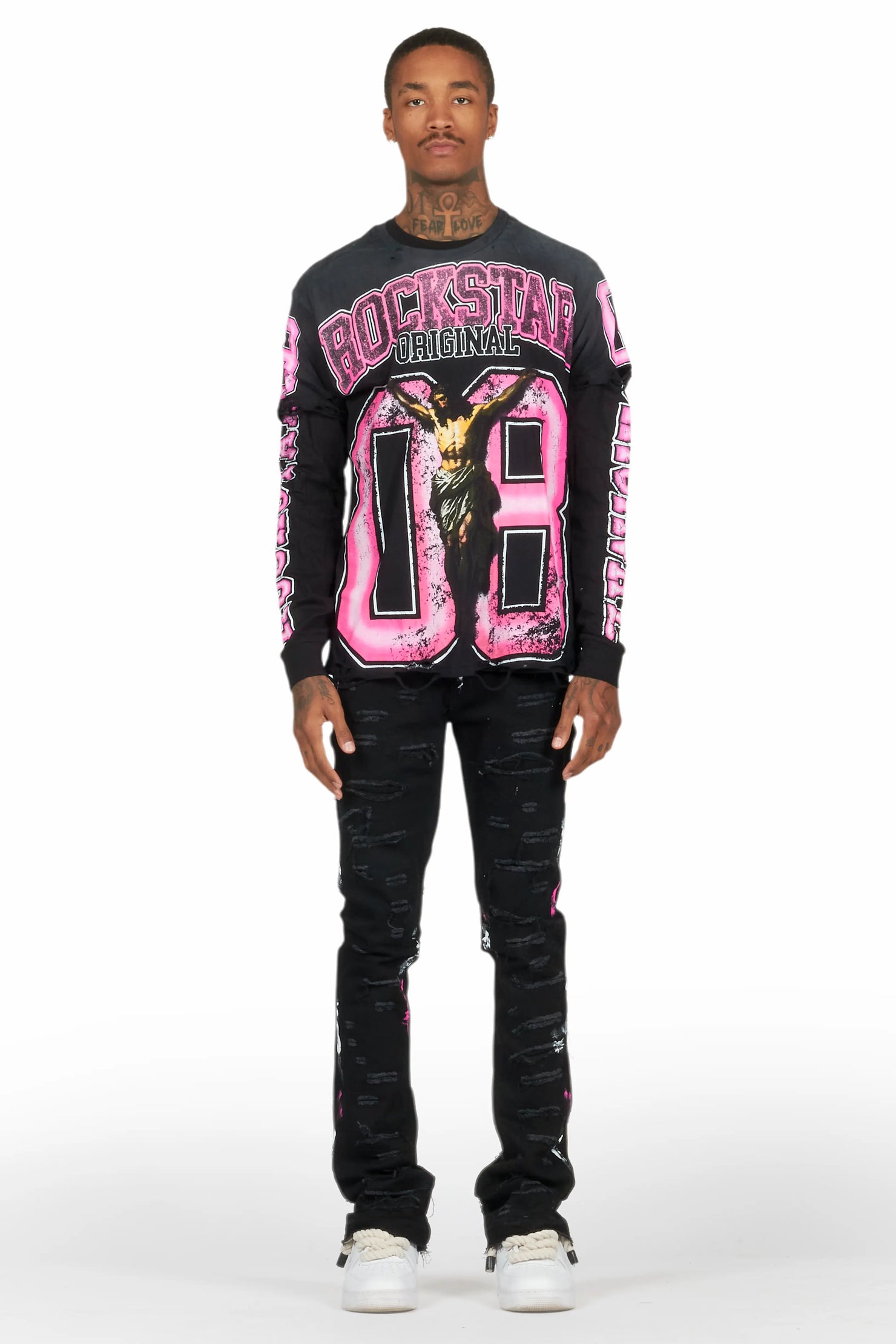 Fields Black Double Layer T-Shirt/Stacked Flare Jean Bundle