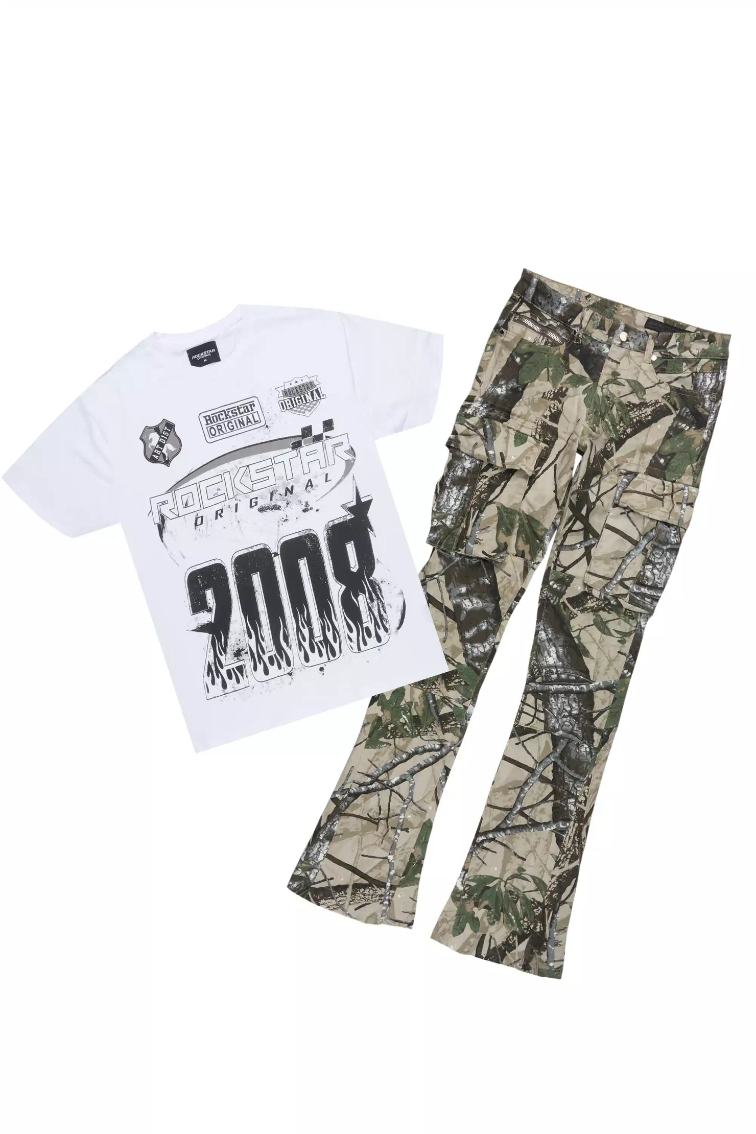 Amos White Camo T-Shirt/Stacked Flare Jean Bundle
