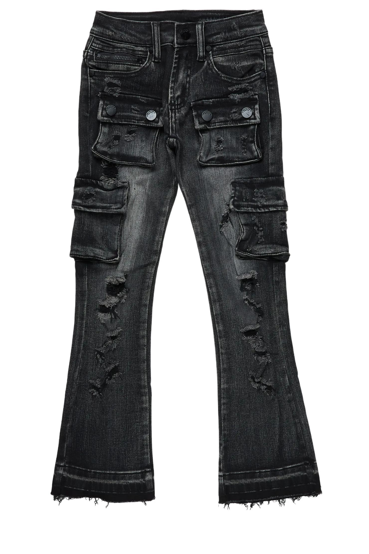 Boys Zaire Grey Cargo Super Stacked Flare Jean
