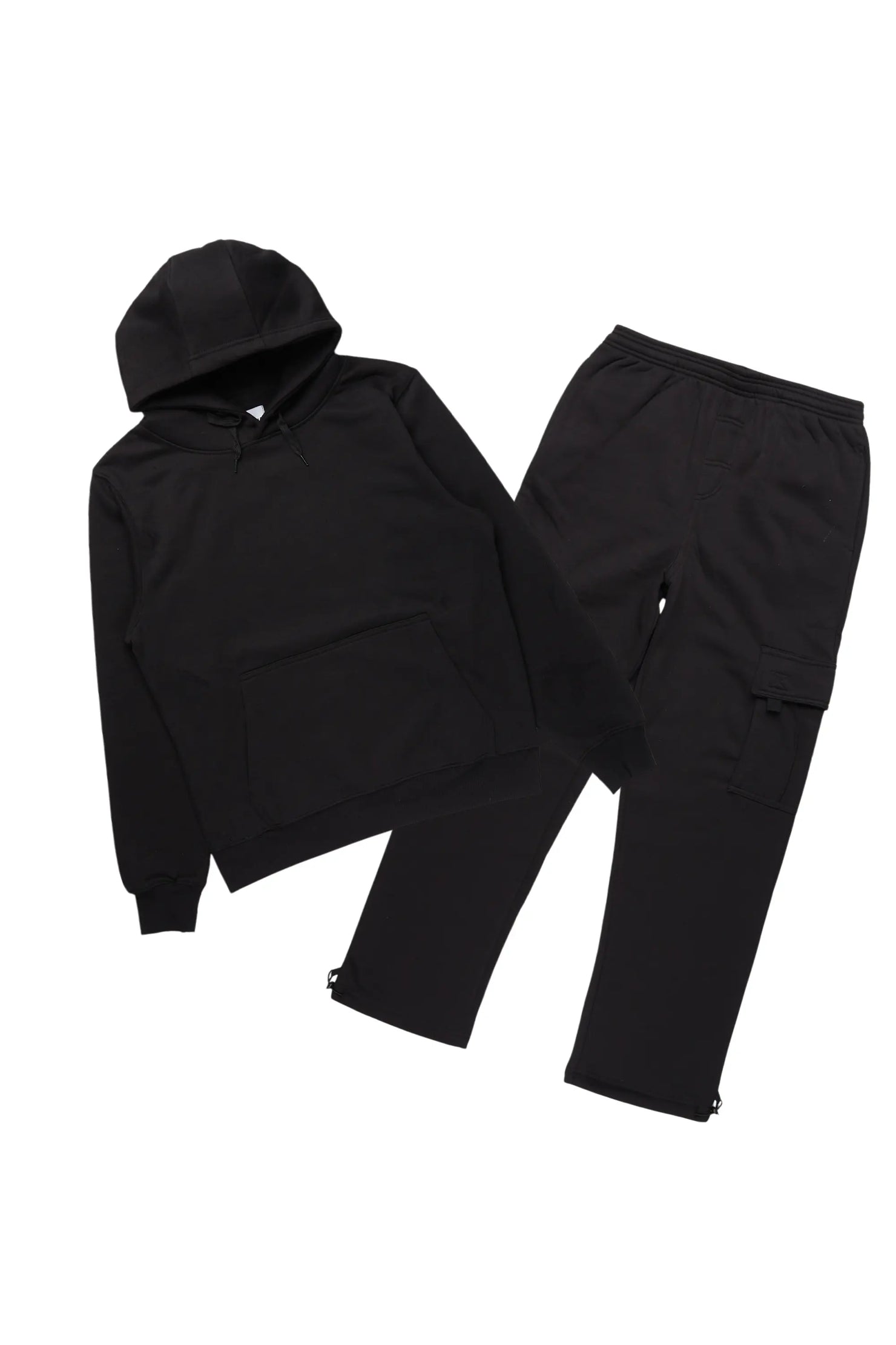 Basic Black Hoodie/Cargo Sweat Pant Set