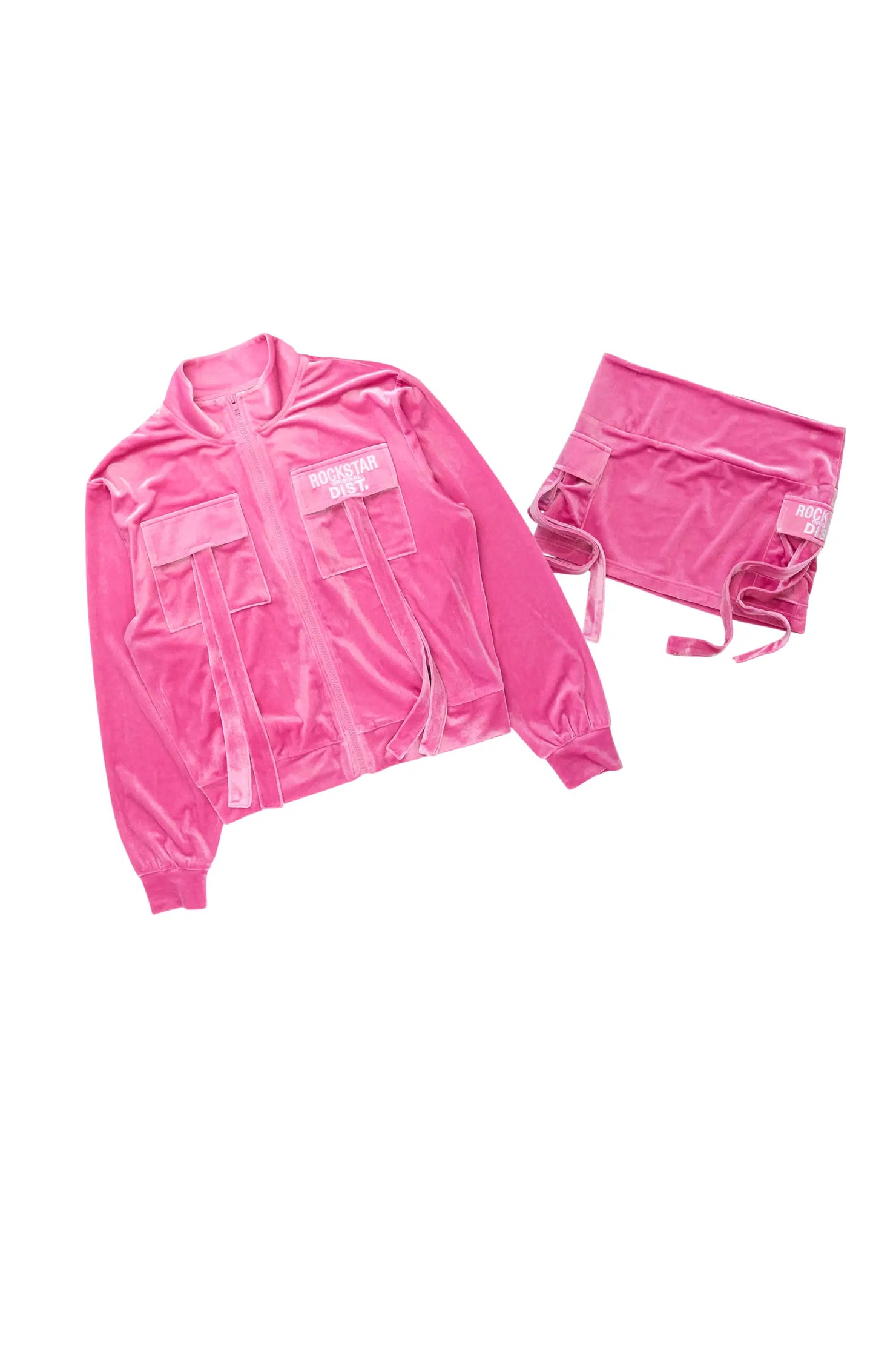 Tangela Pink Cargo Velour Skirt Set