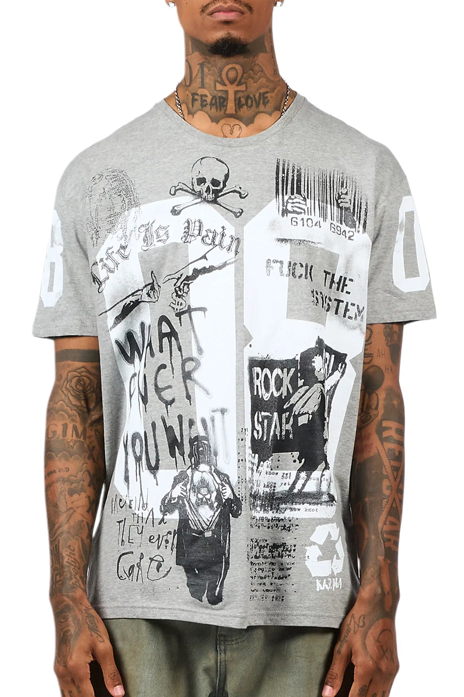 Grill 2.0 Grey/Black Oversized Graphic T-Shirt