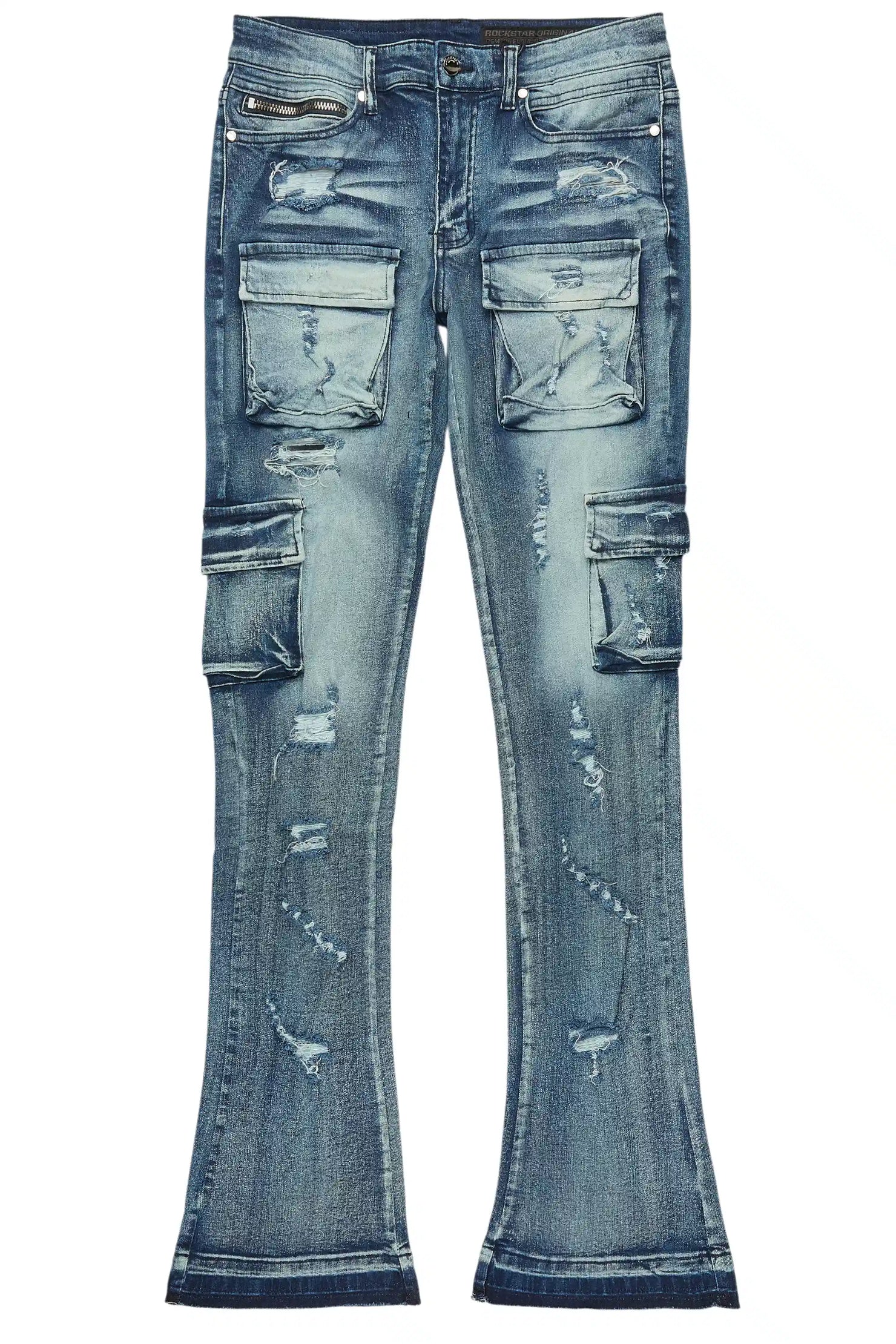 Zaid Dark Blue Stacked Flare Jean