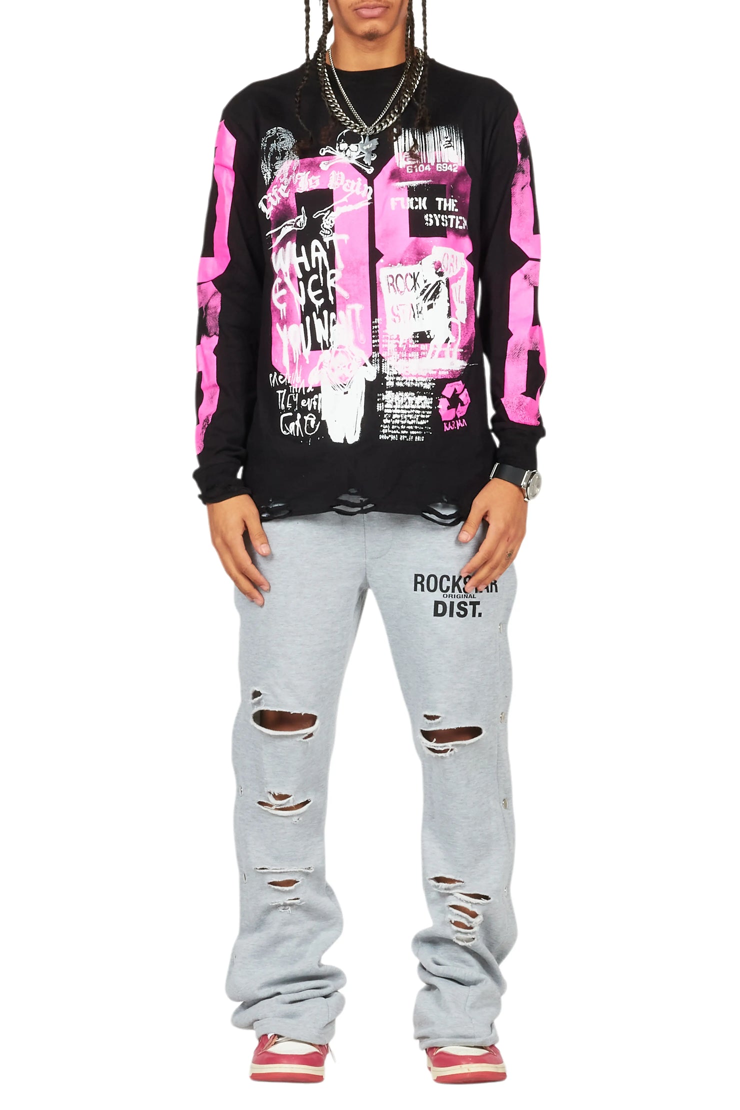 Grill Black/Pink Long Sleeve Graphic T-Shirt