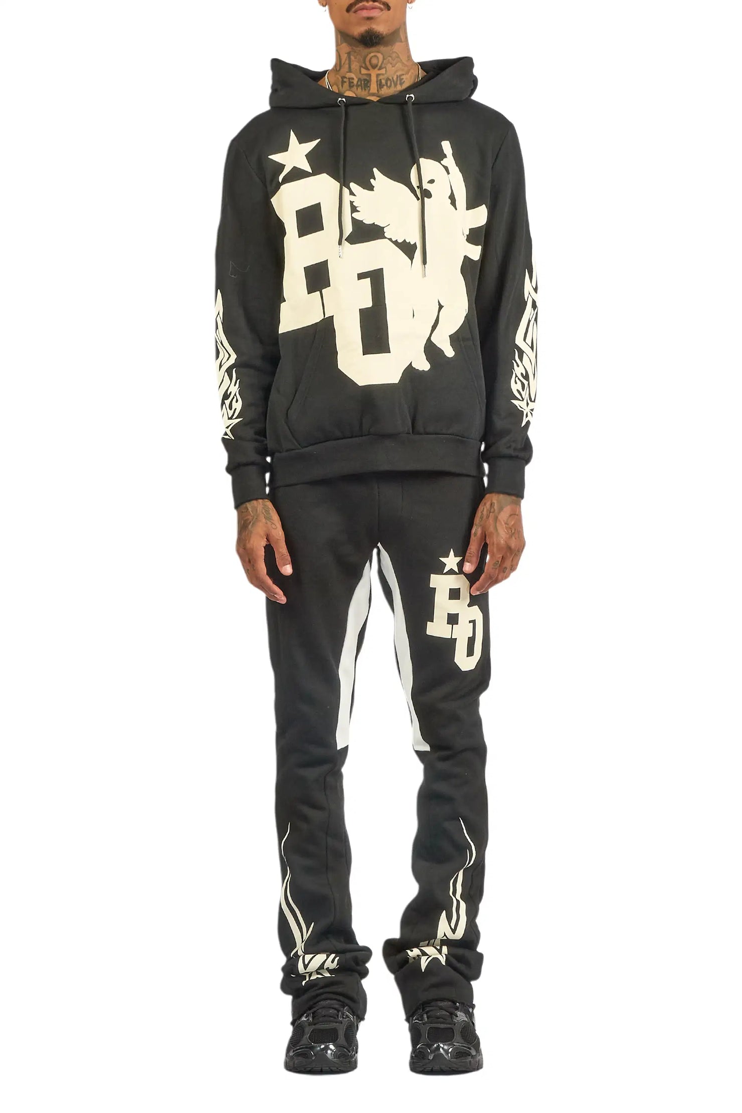 Pluton Black/Cream Hoodie/Stacked Flare Track Set