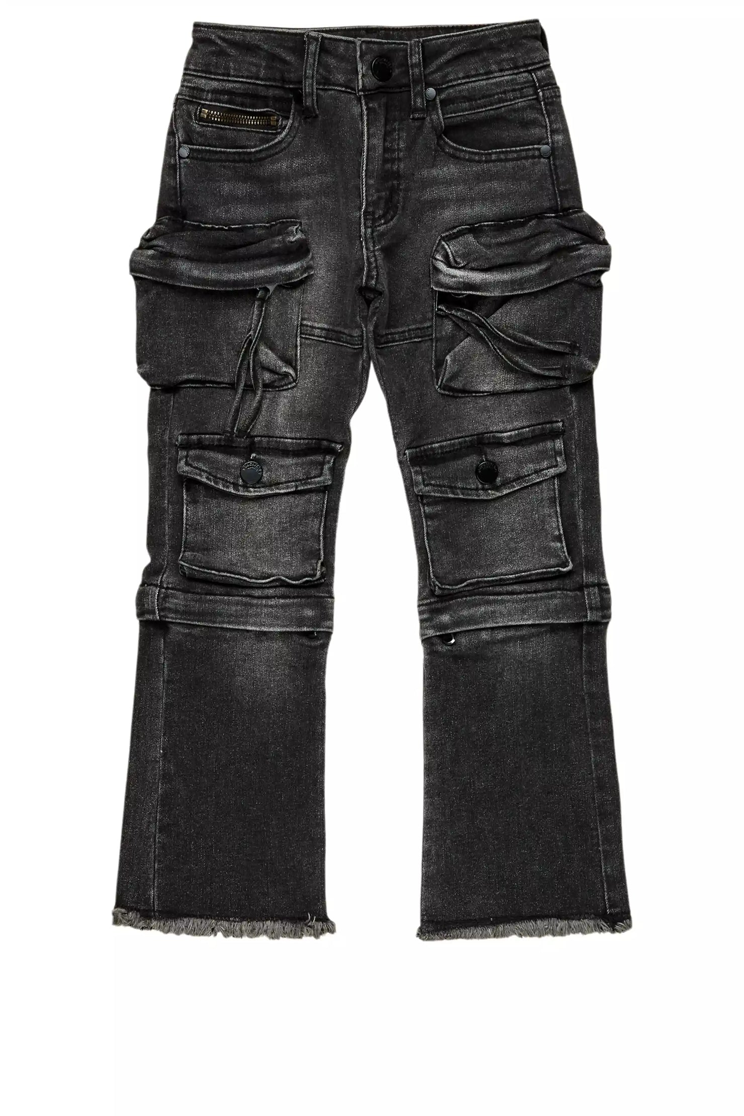 Boys Jan Black Stacked Flare Cargo Jean