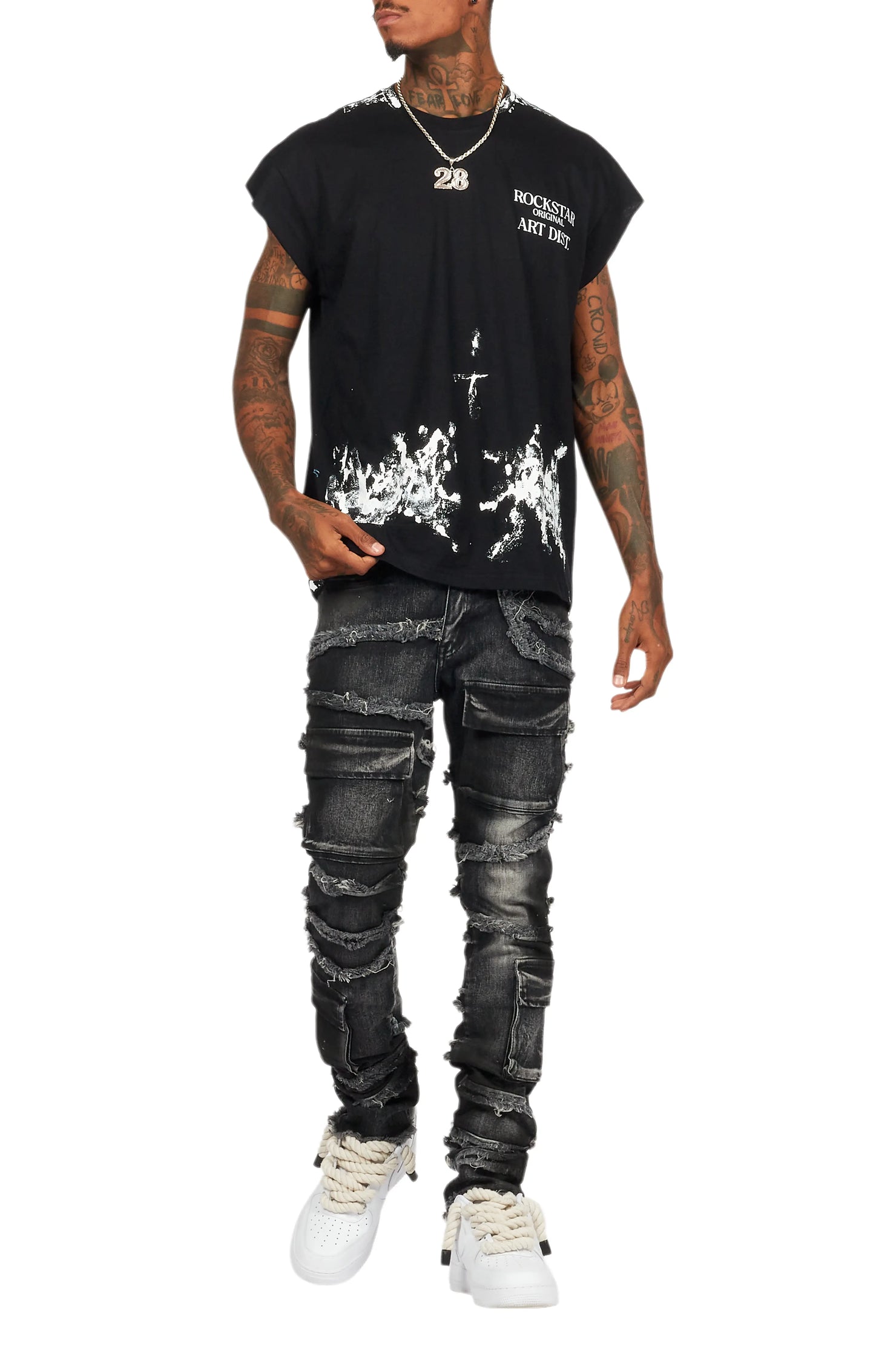 Pilan Black Muscle Graphic T-Shirt