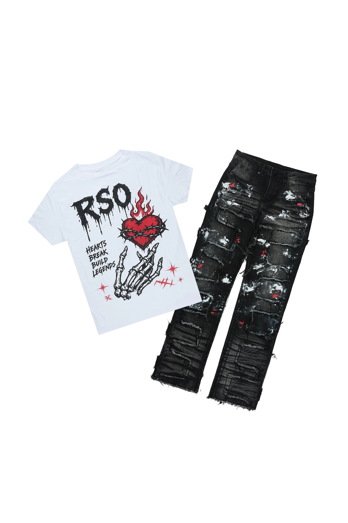 Boys Hercules White/Black T-Shirt Stacked Painter Jean Set