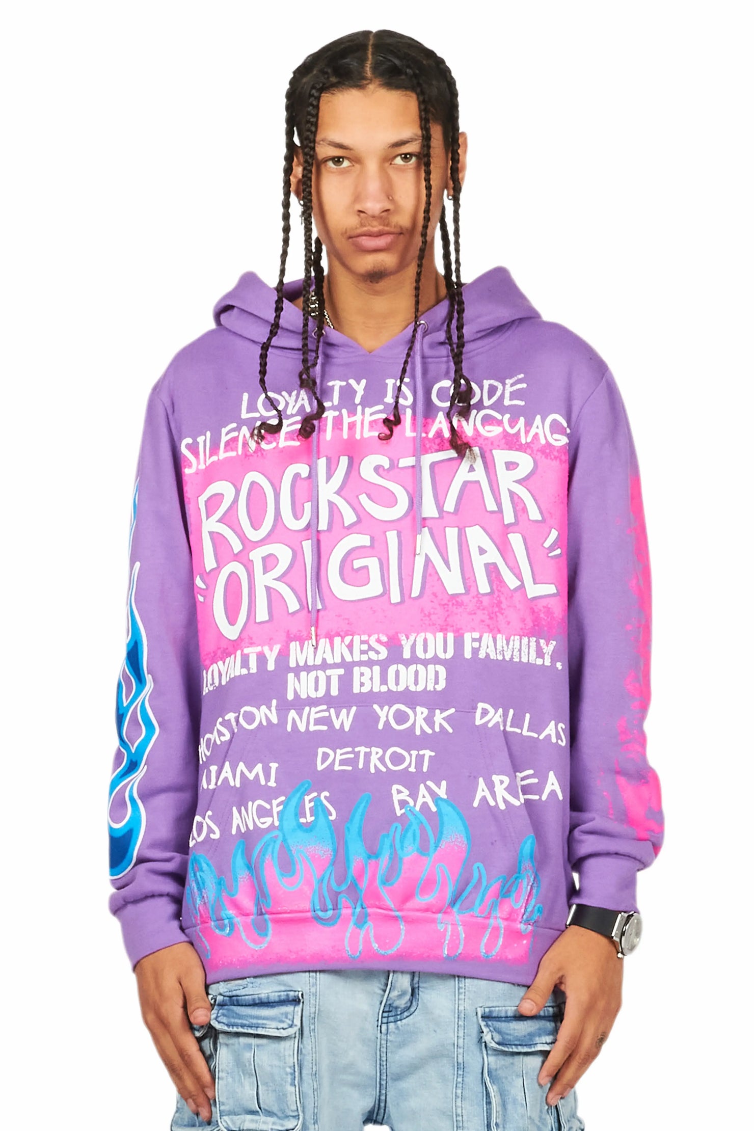 Beno Purple Distressed Graphic Hoodie