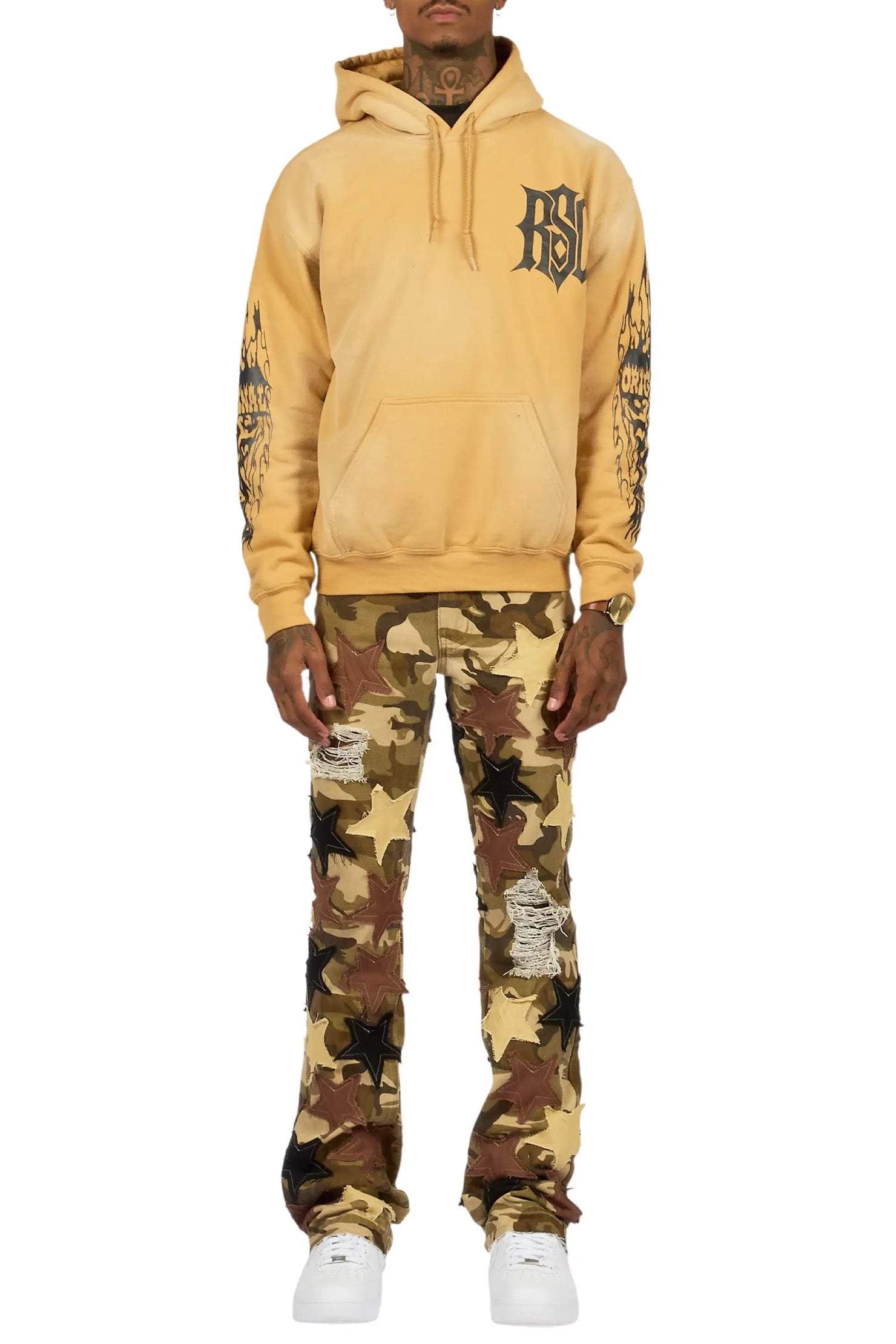 StarLane Brown Camo Stacked Flare Jean
