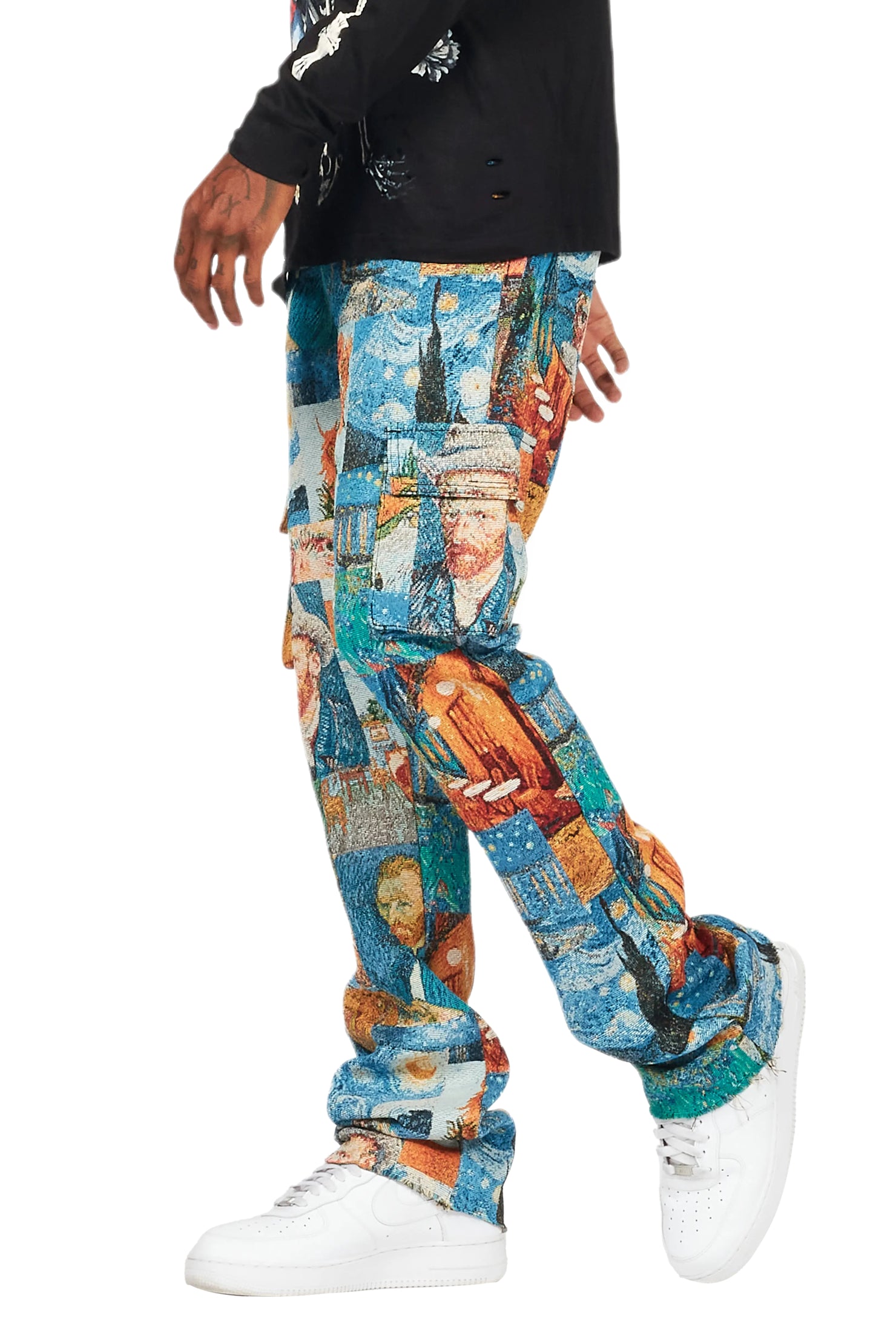Zaire Blue Multi Tapestry Stacked Flare Jean