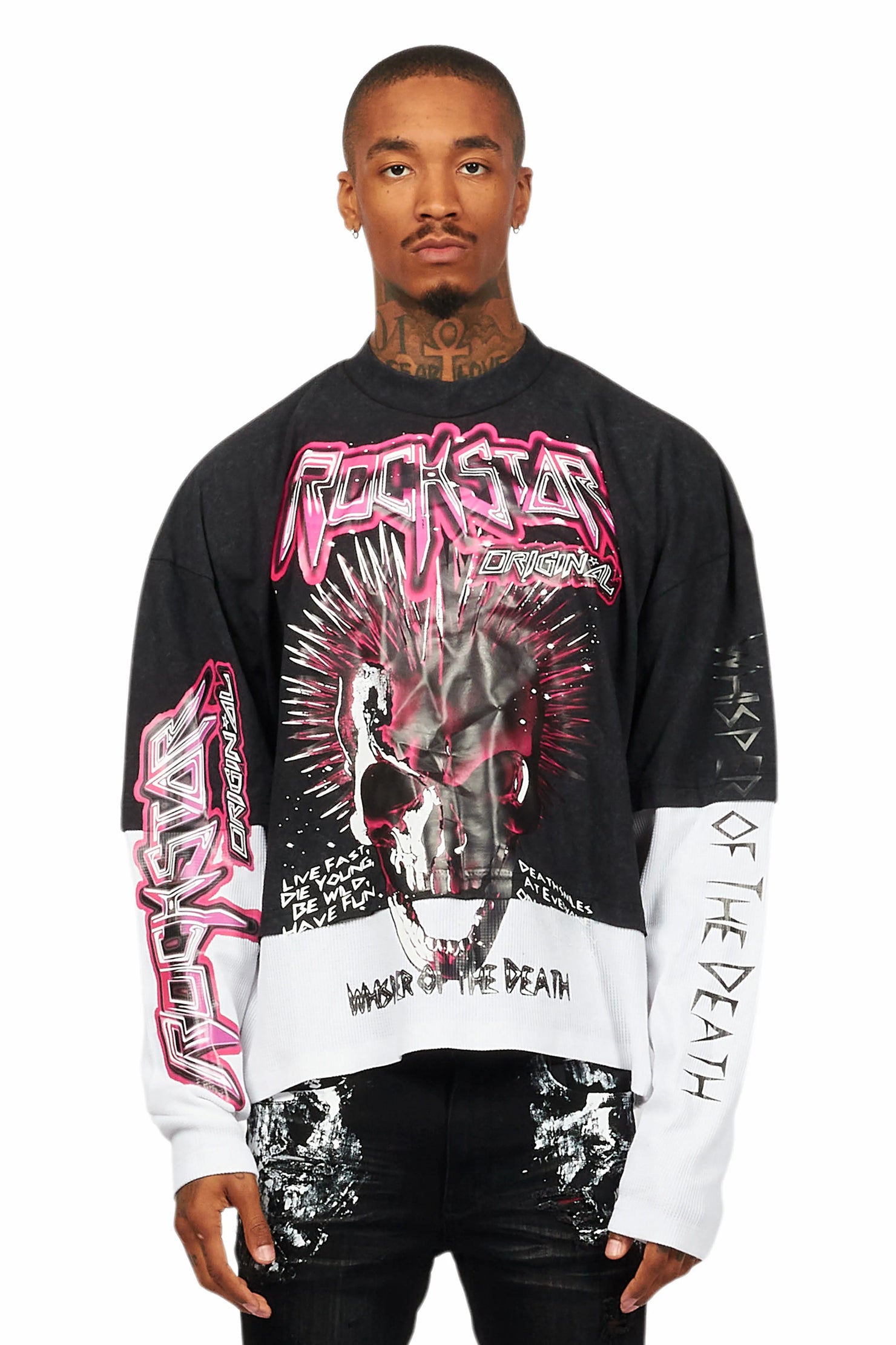 Cariel Vintage Black Thermal Double Layer Boxy Crop T-Shirt