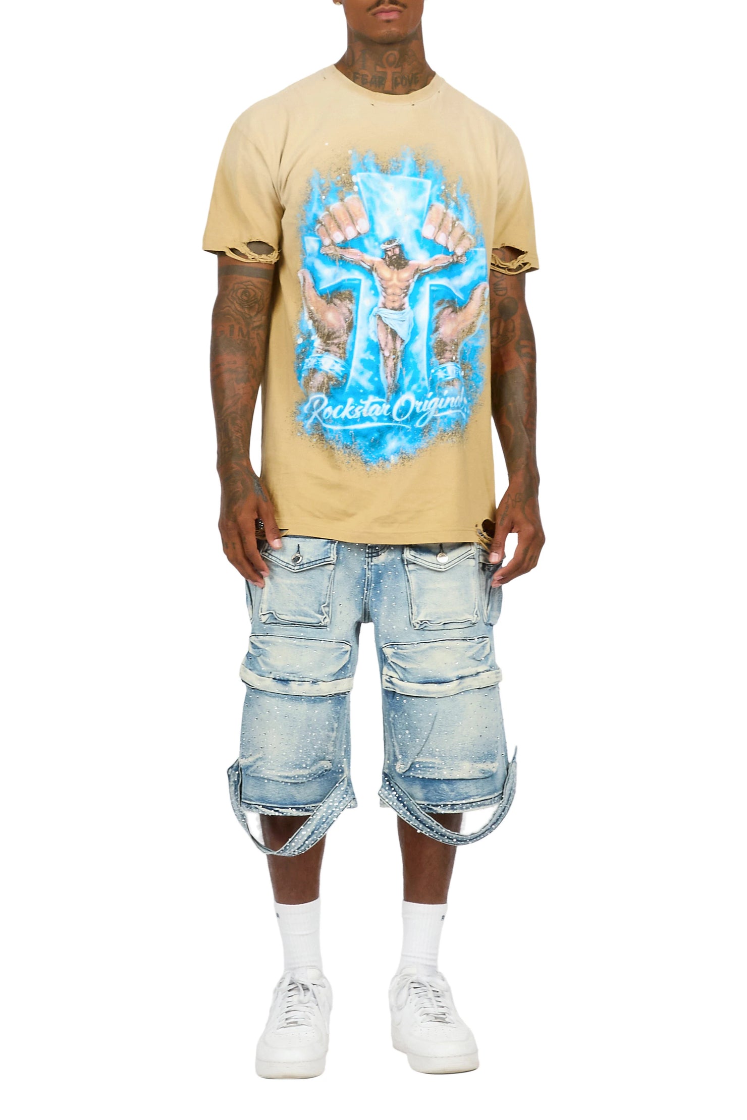 Keoni Light Blue Rhinestone Denim Short