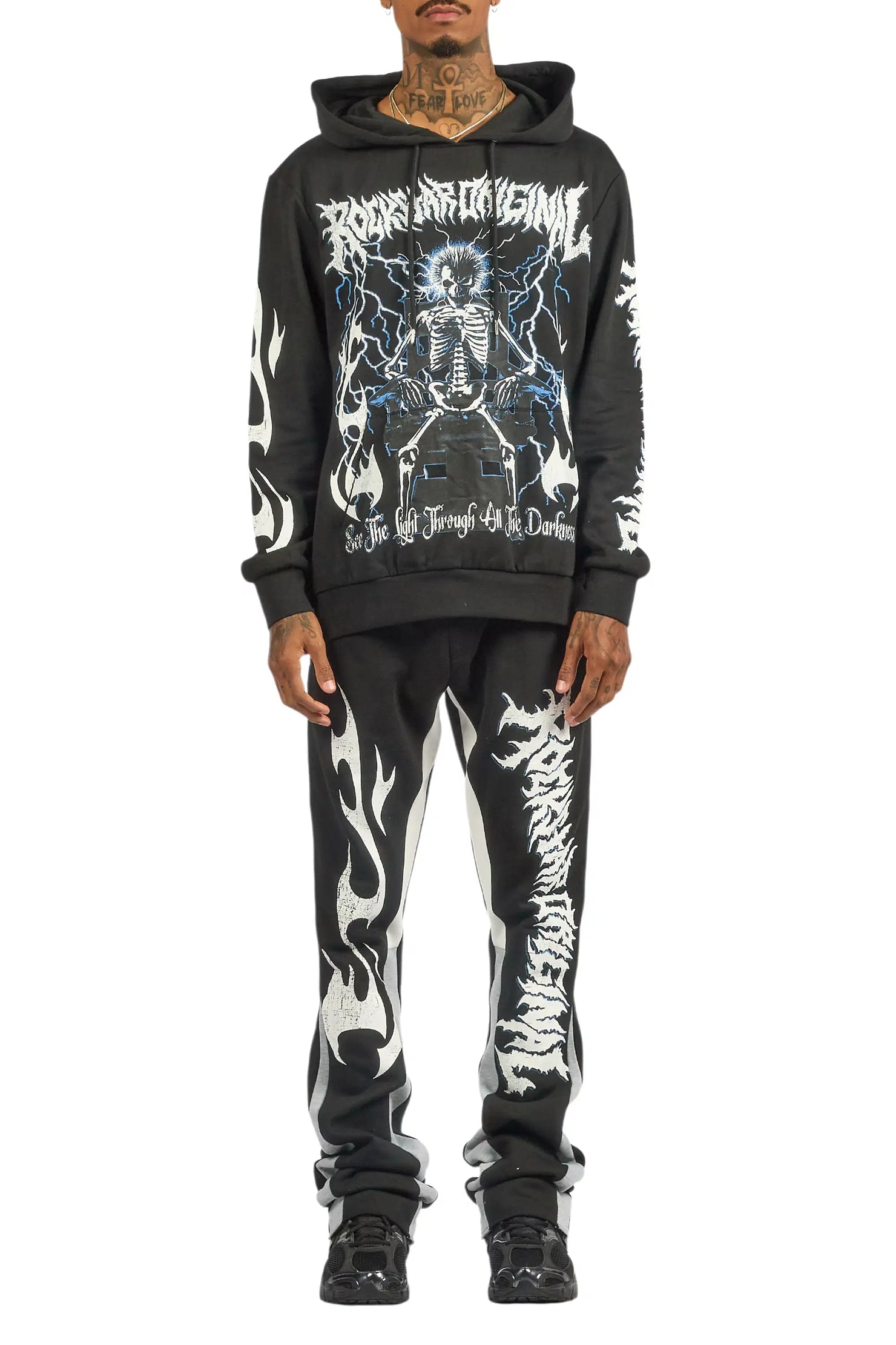 Deathrow Black Hoodie/Stacked Track Pant Set