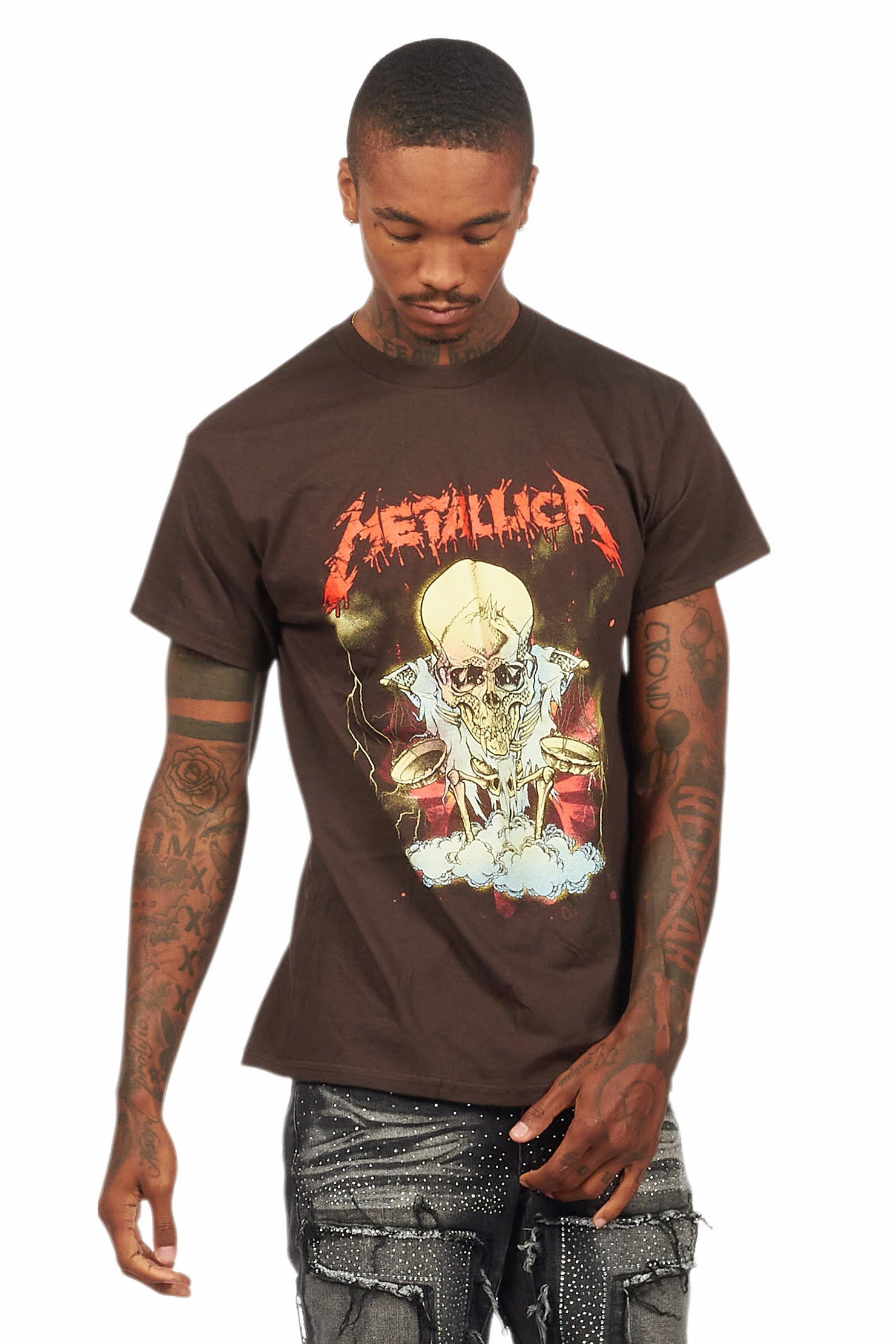 Metallica Skull Brown/Red Graphic T-Shirt