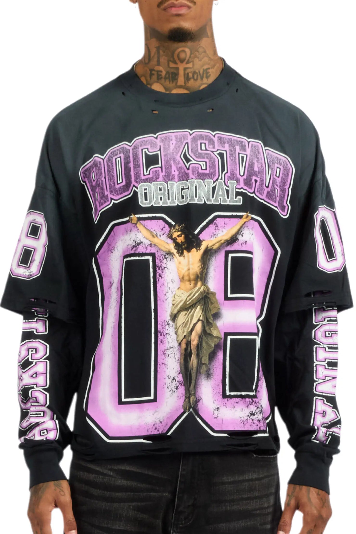 Fields Black/Purple Double Layer Long Sleeve Graphic T-Shirt