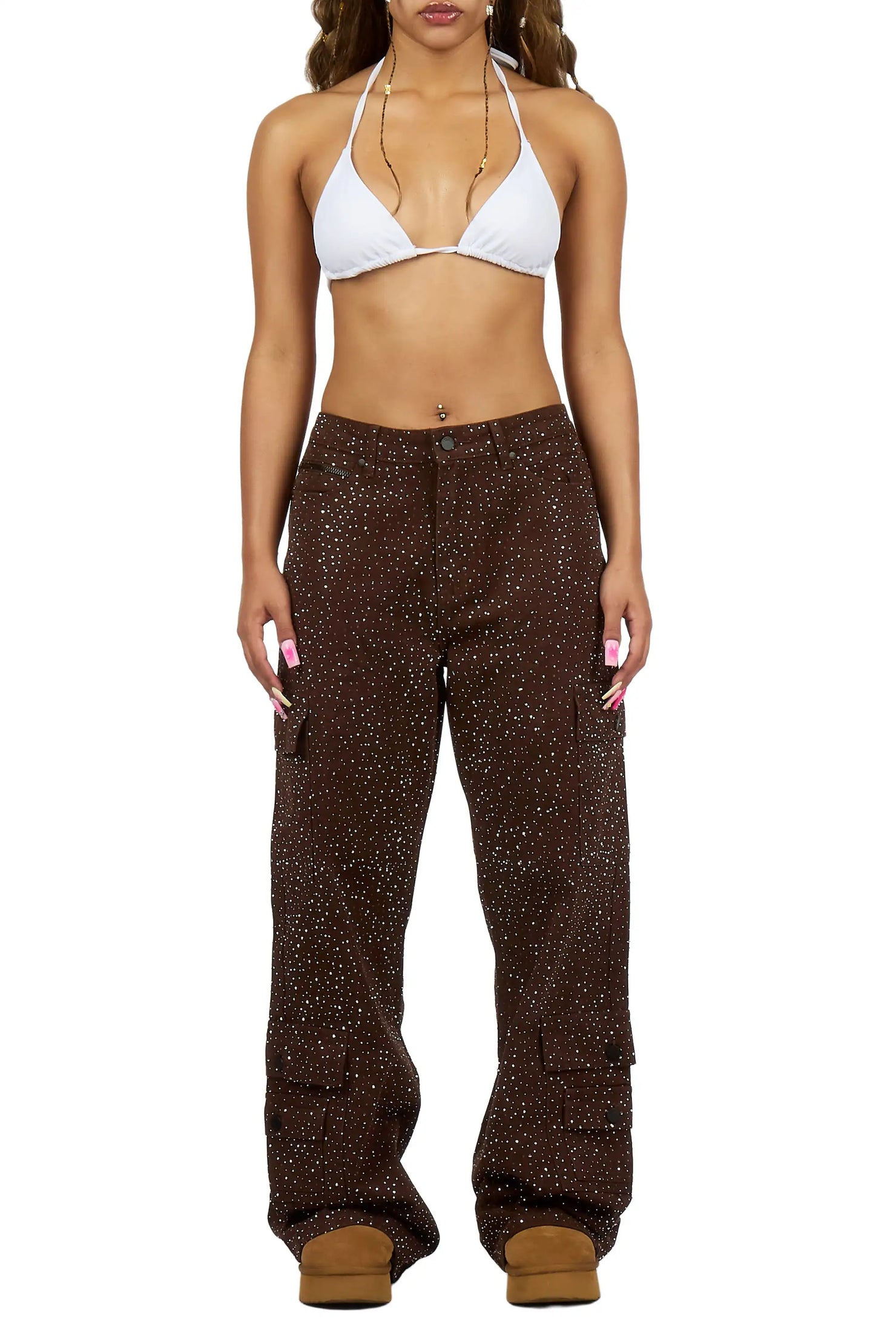 Dominika Brown Rhinestone Baggy Fit Jean