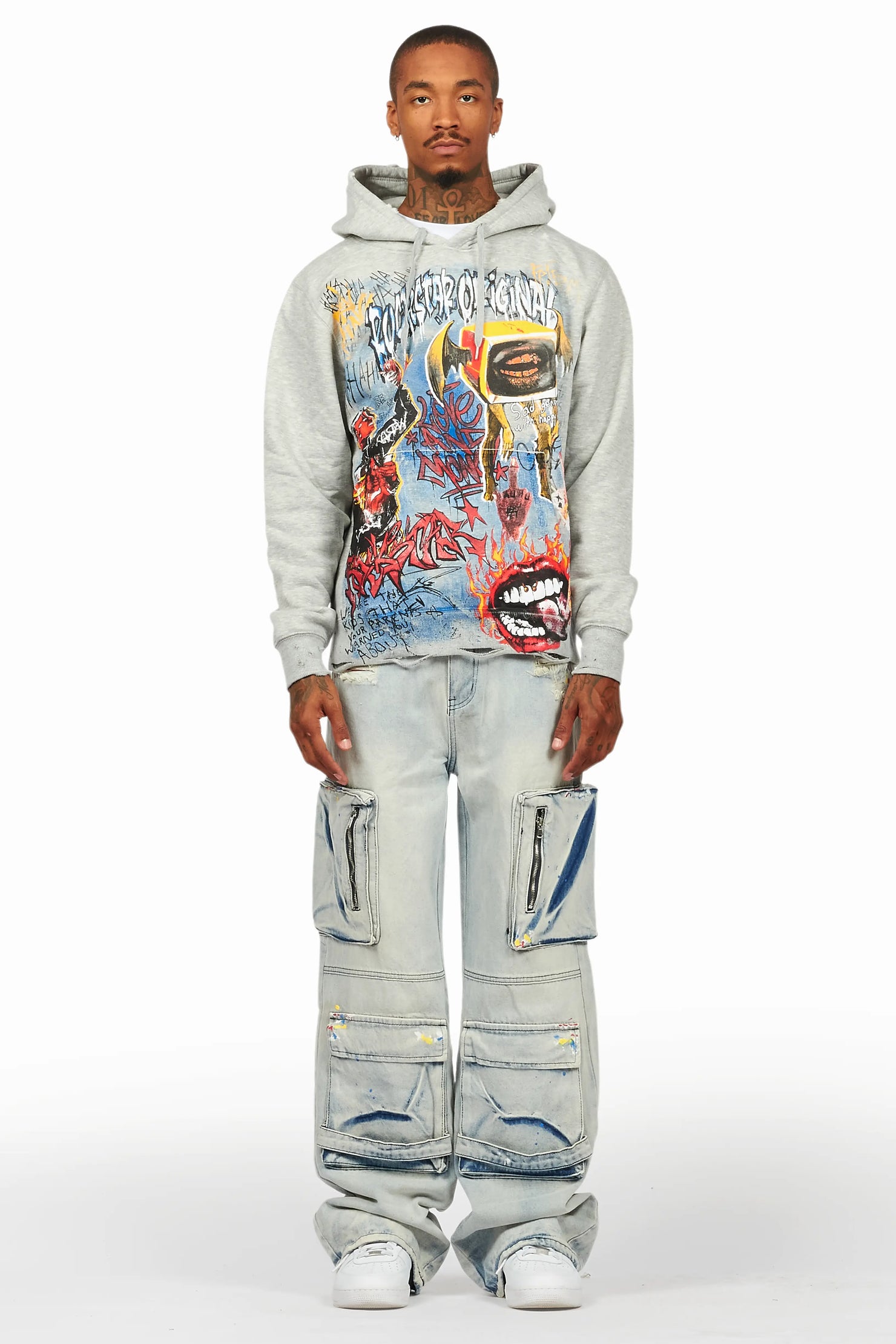 Yooz Grey/Blue Hoodie/Baggy Fit Jean Bundle