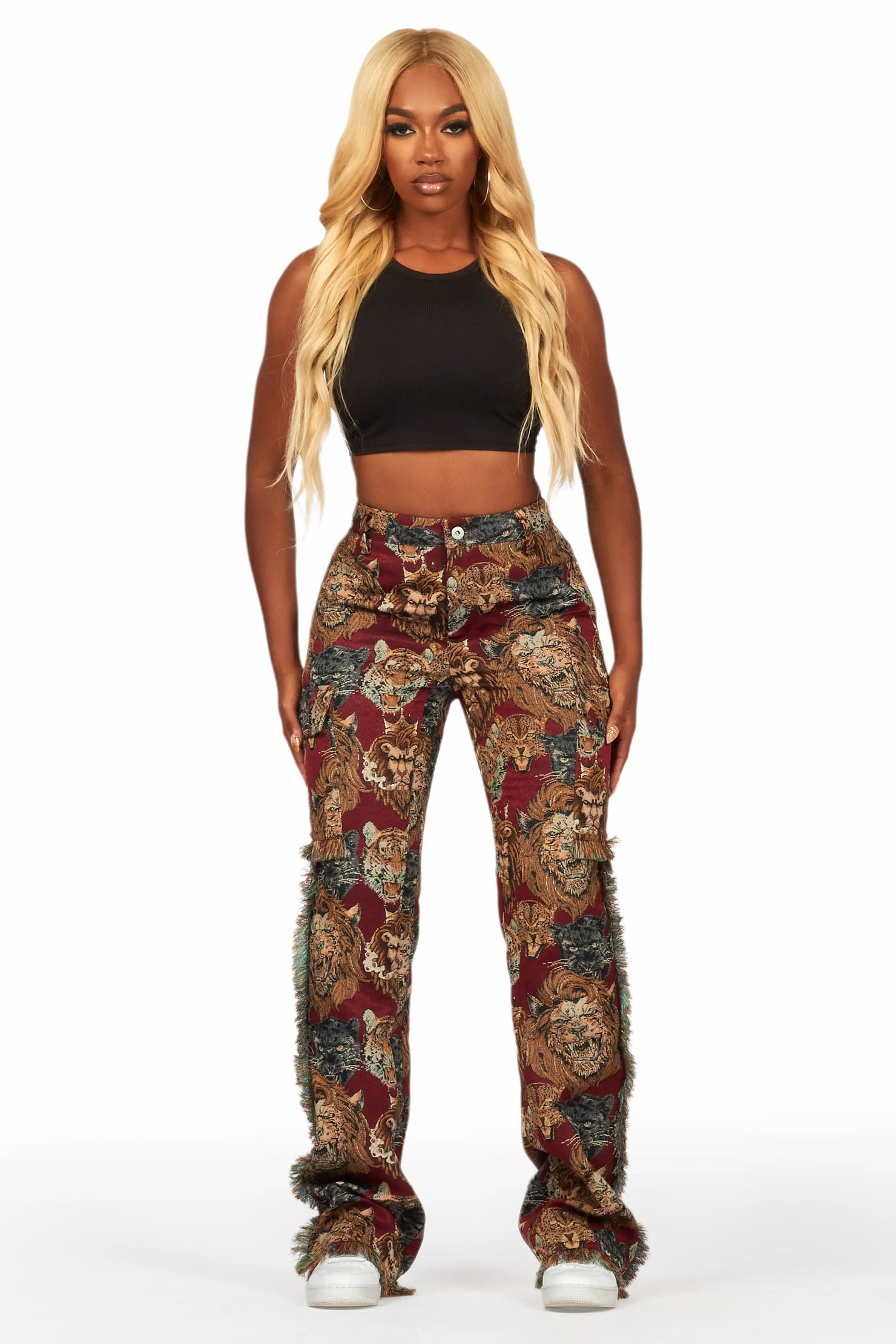 Khadiyah Red Animal Print Tapestry Stacked Pant