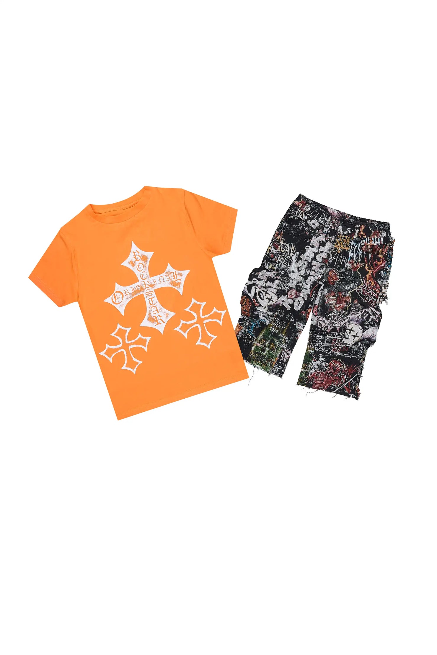 Boys Marizon Orange/Multi T-Shirt Short Set