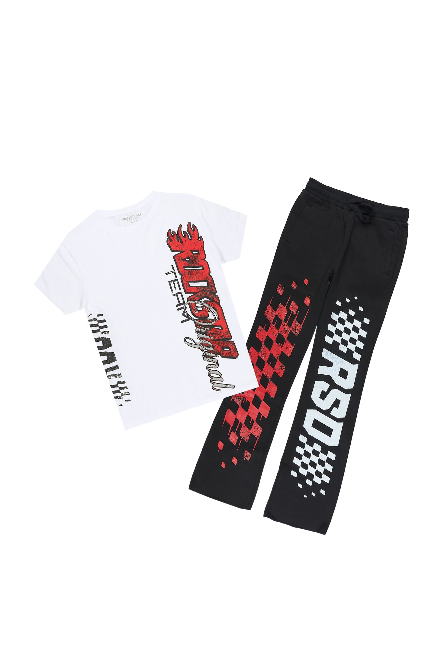 Boys Dremar White/Black T-Shirt Stacked Pant Set