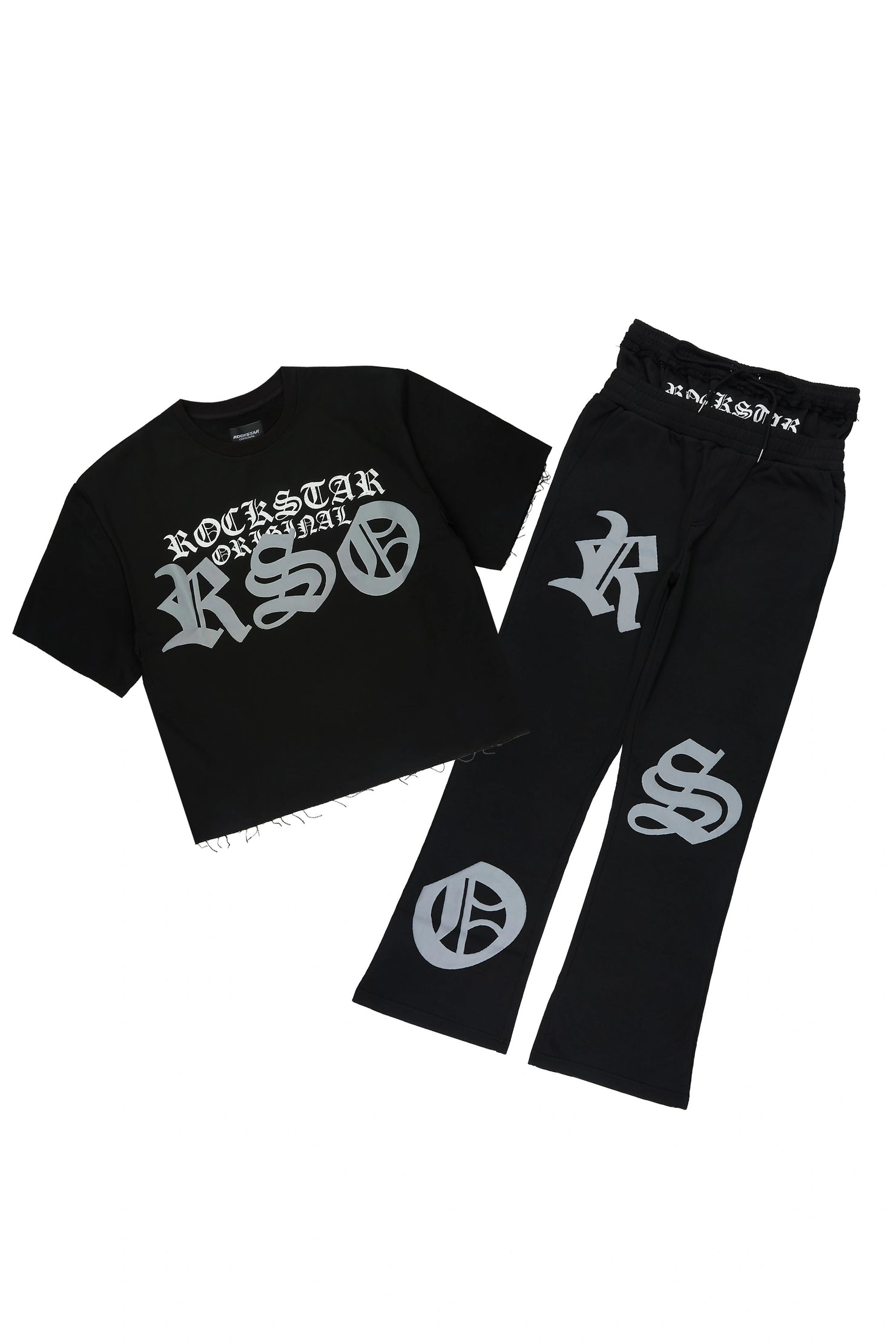 Burke Black Chenille Patch Boxy Tee/Double Waistband Pant Track Set