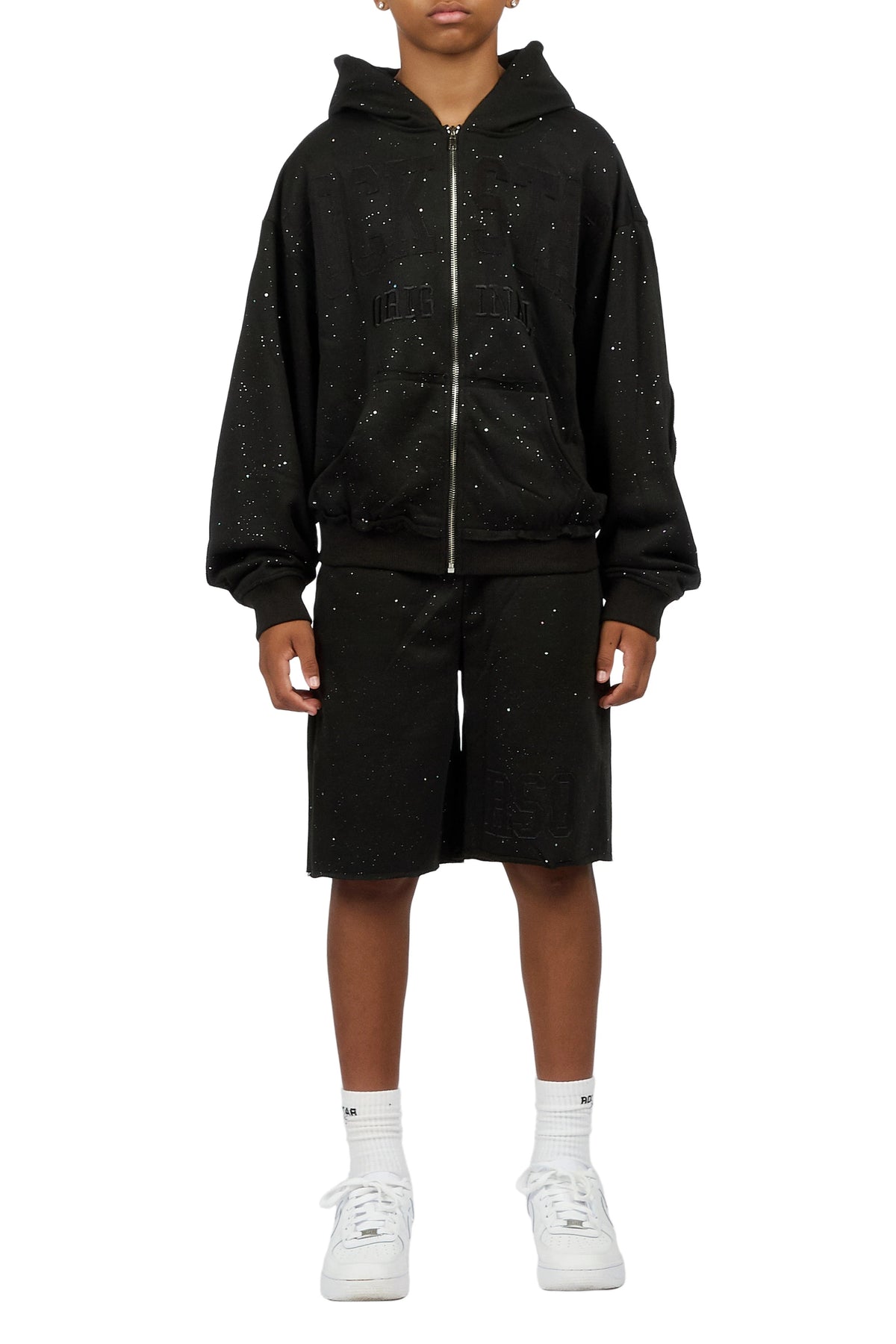 Boys Akila Black Glitz Hoodie Double Waisted Short Set