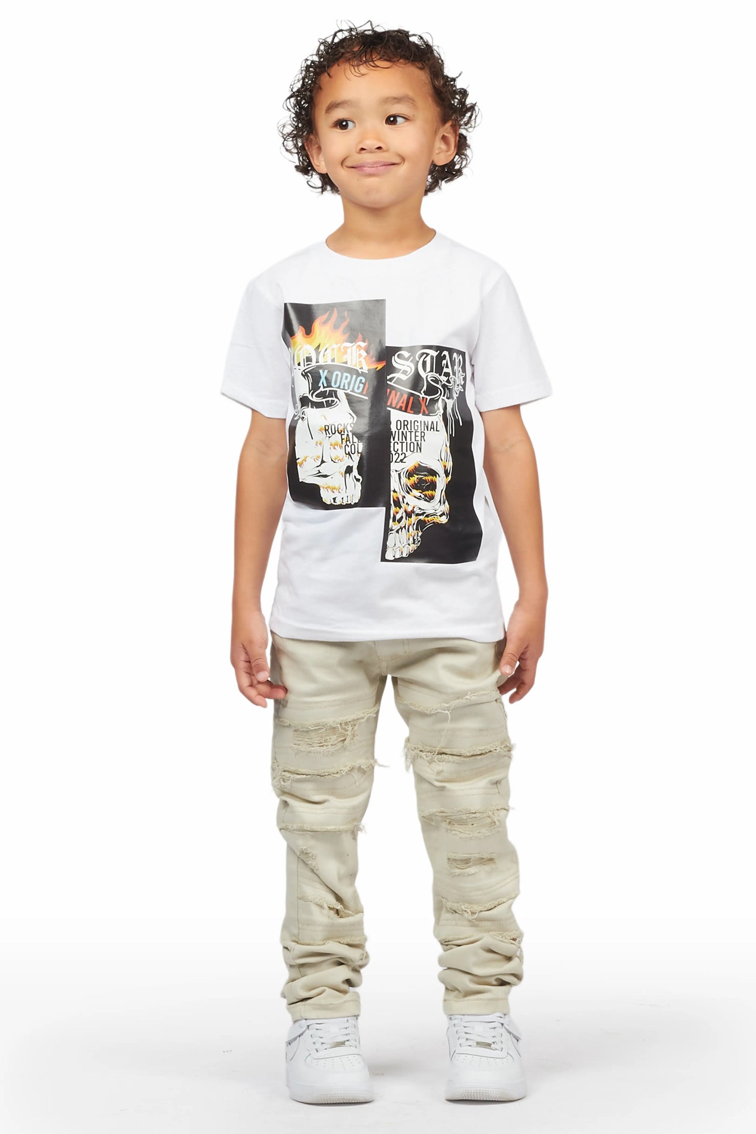 Boys Galido White T-Shirt/Frayed Skinny Jean Set