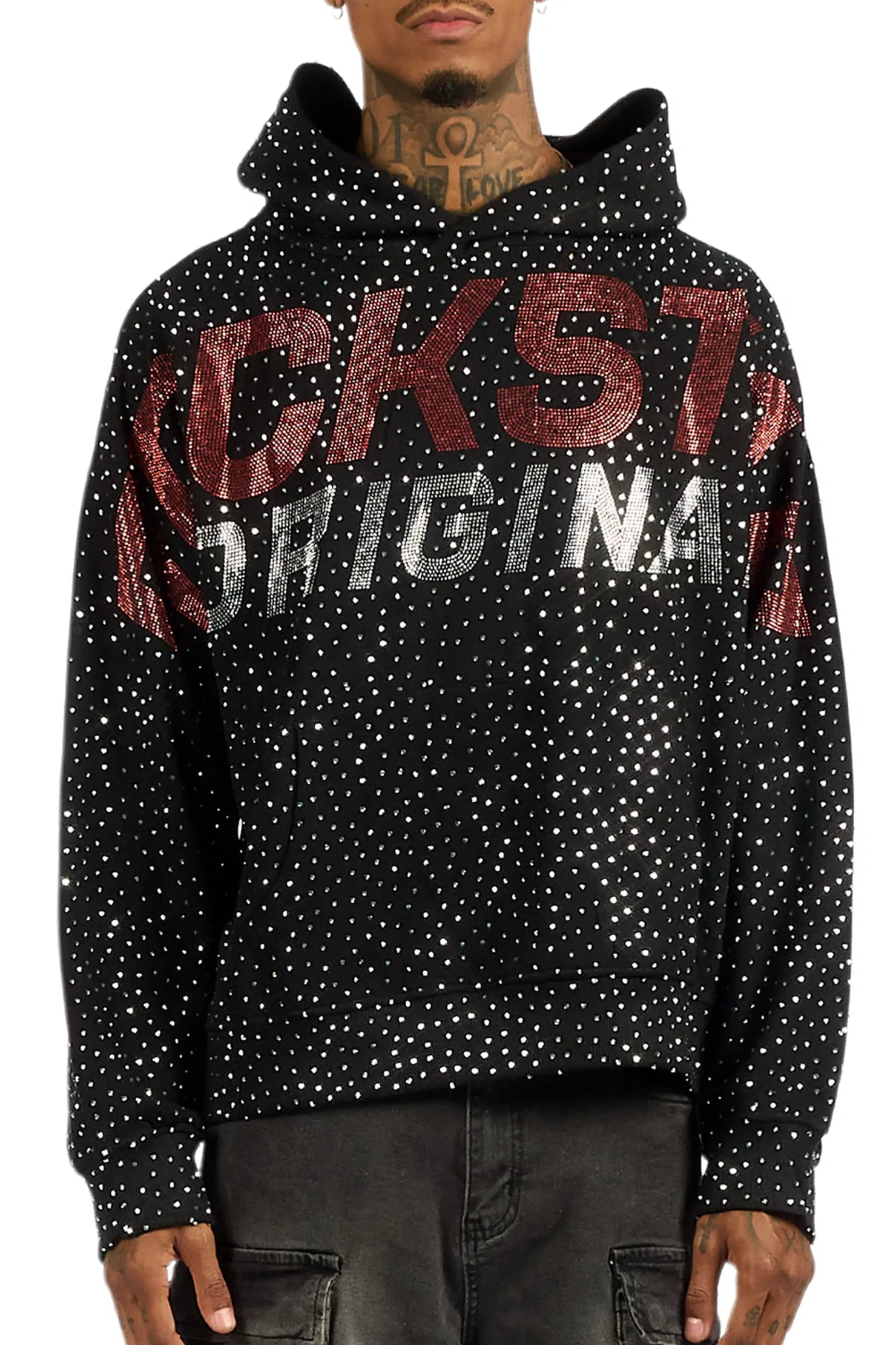 Iceout Black Rhinestone Oversized Hoodie