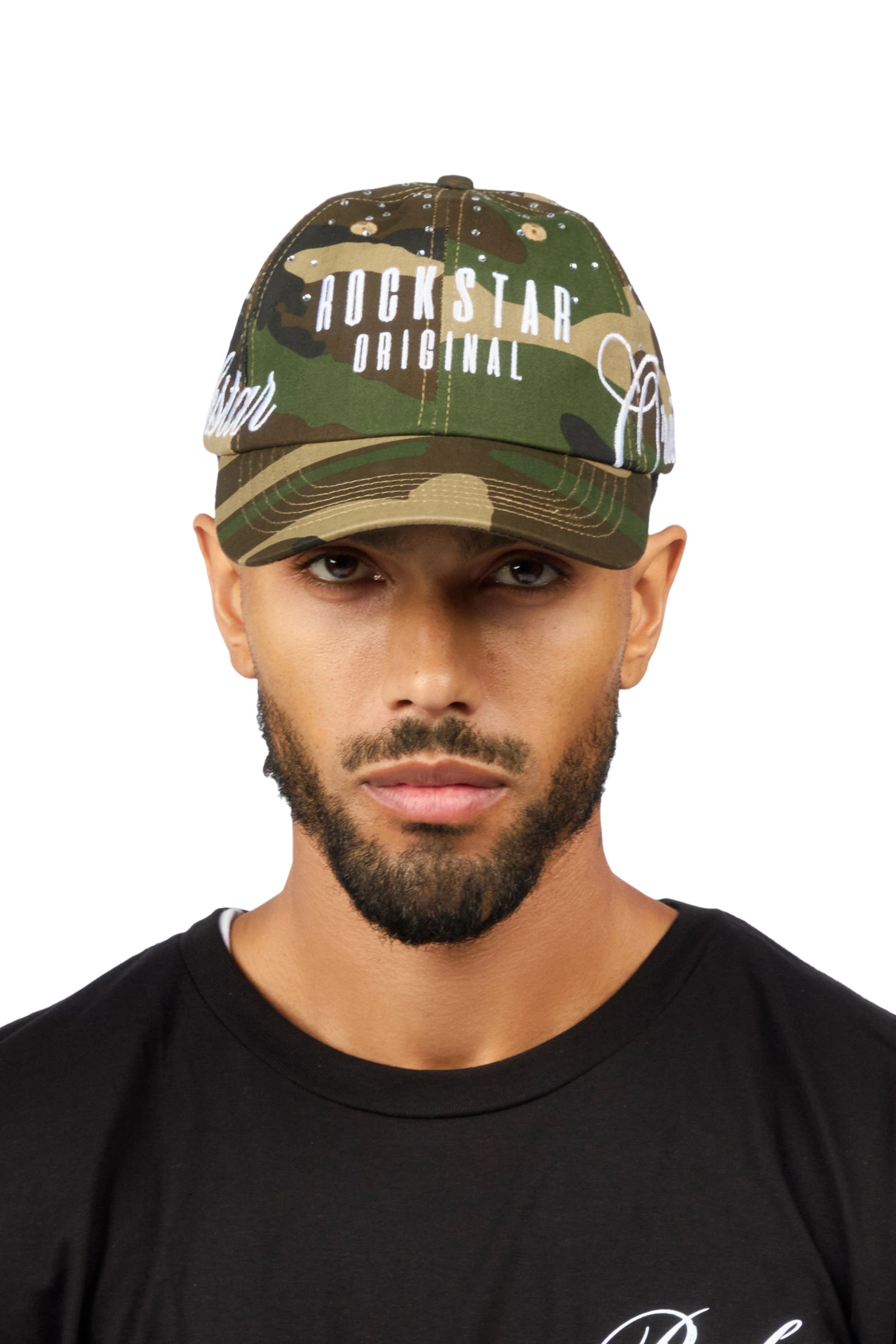 Estana Camo Rhinestone Trucker Hat