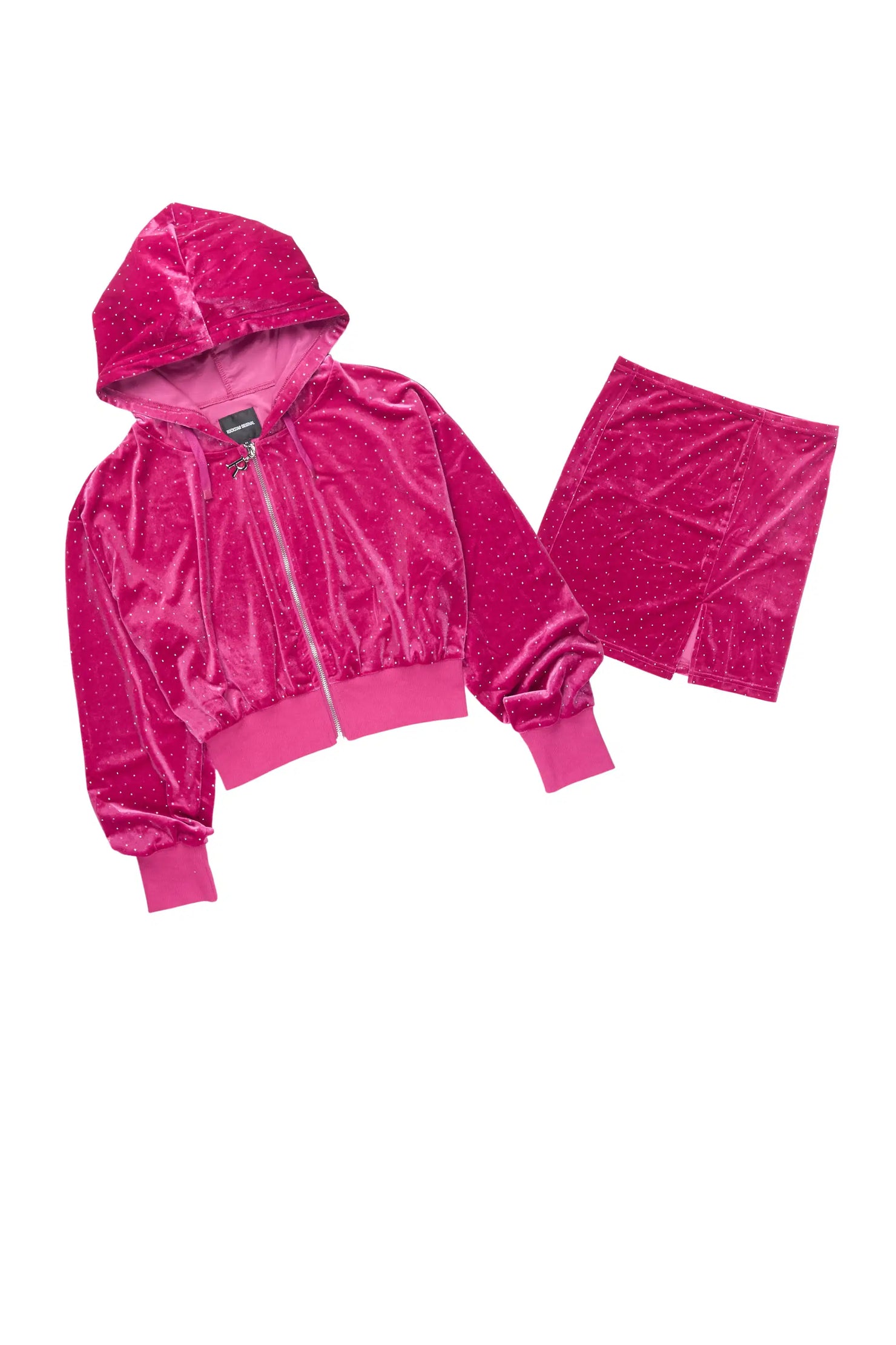 Naimah Pink Rhinestone Velour Skirt Set