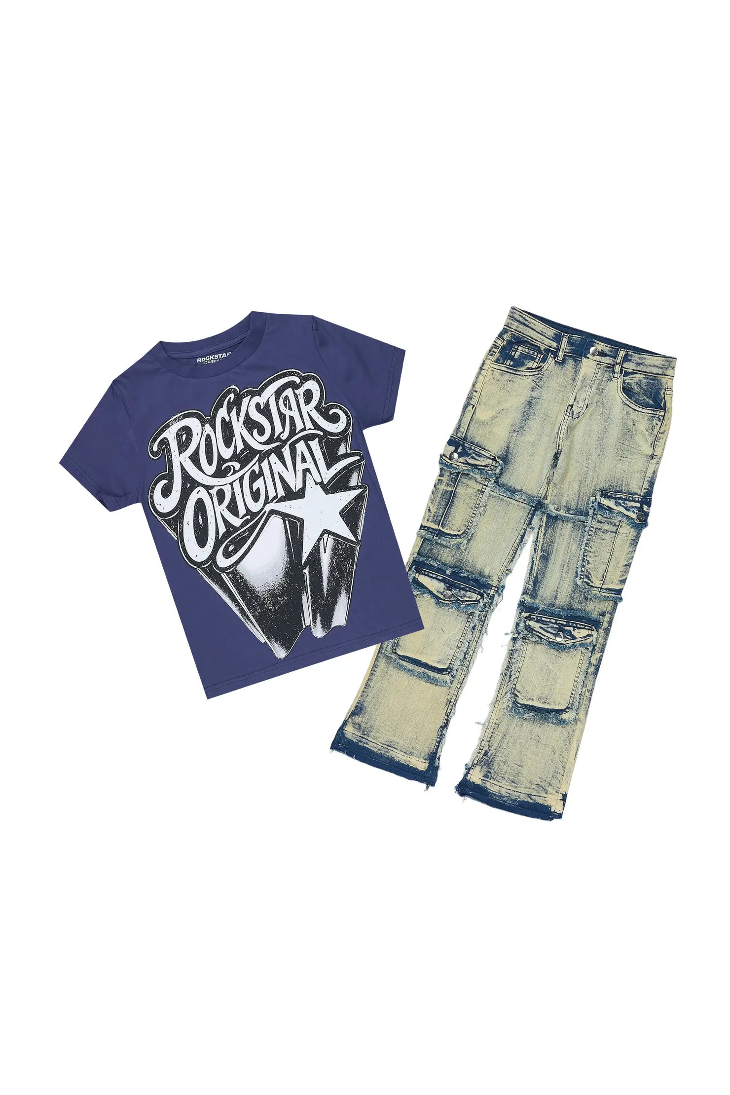 Boys Zayden Navy T-Shirt Stacked Jean Set